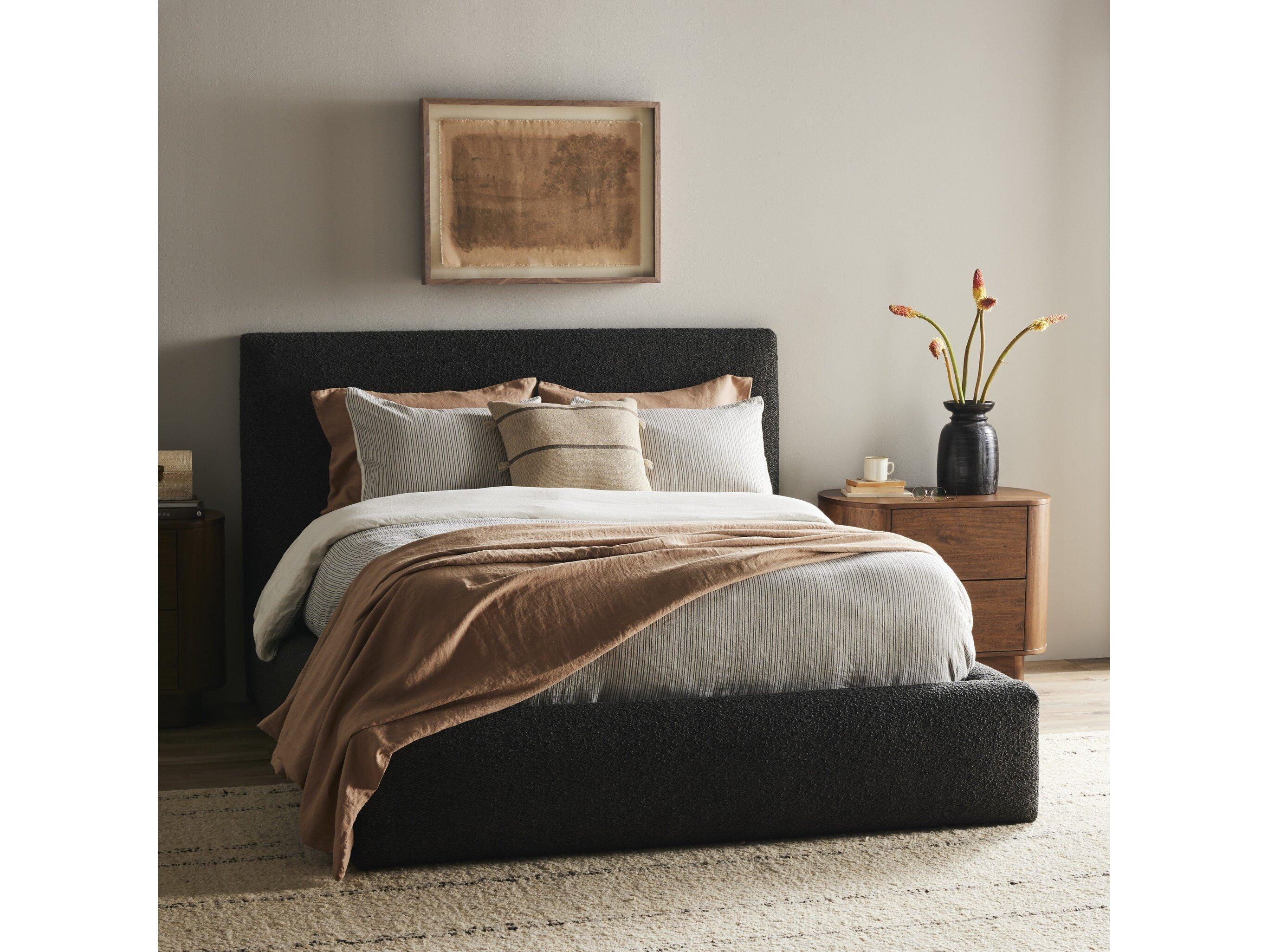 Four Hands Easton Quincy Lisbon Charcoal Black Parrawood Upholstered King Platform Bed