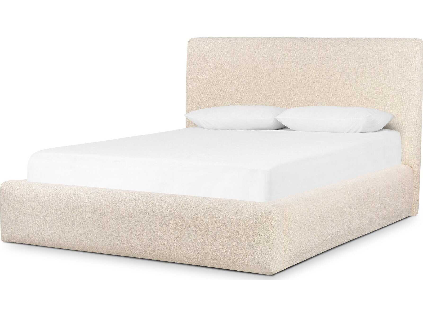 Four Hands Easton Quincy Lisbon Cream Black Beige Parrawood Upholstered Queen Platform Bed