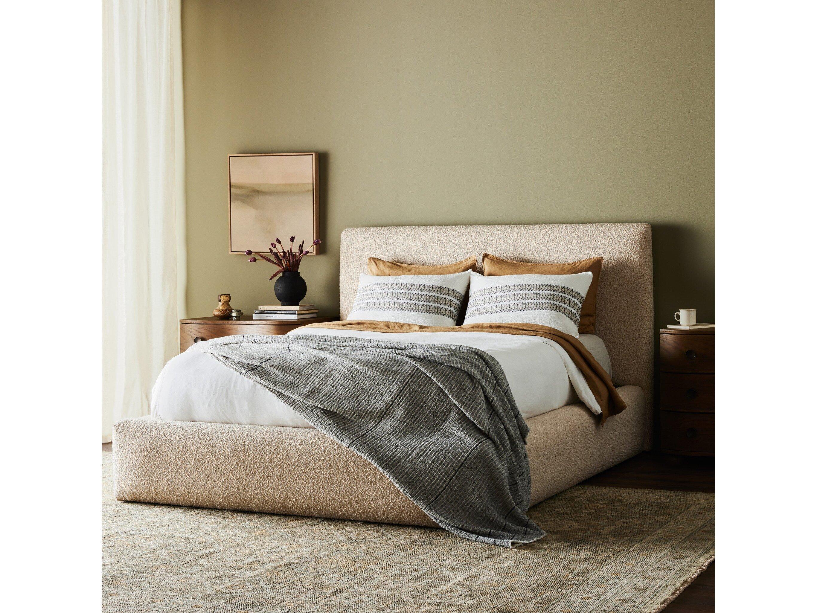 Four Hands Easton Quincy Lisbon Cream Black Beige Parrawood Upholstered King Platform Bed