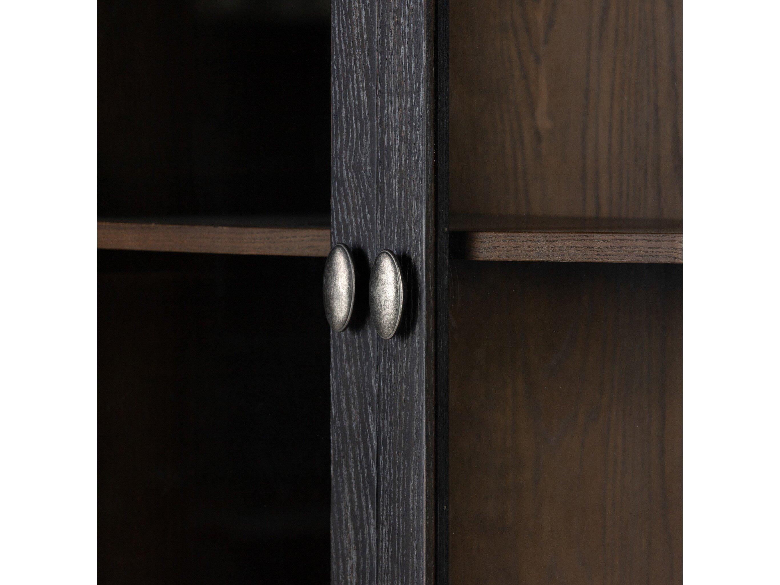 Four Hands Collins Toulouse Oak Wood Distressed Black Honey Grey Aged Brass Display Cabinet