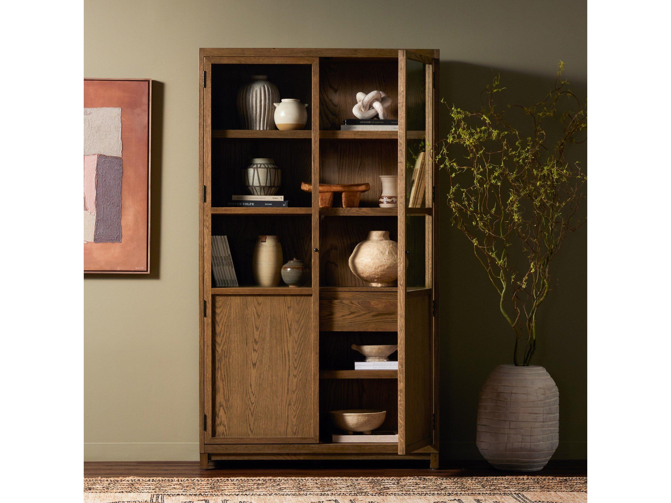 Four Hands Irondale Millie Oak Wood Drifted Display Cabinet
