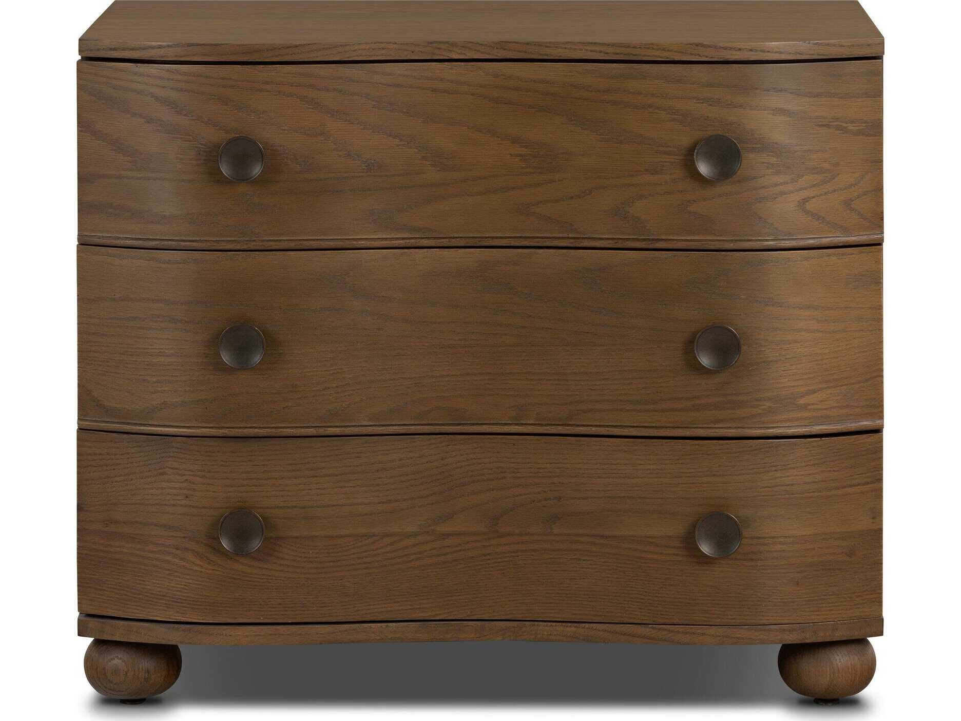 Four Hands Collins 3-Drawers Brown Oak Wood Nightstand