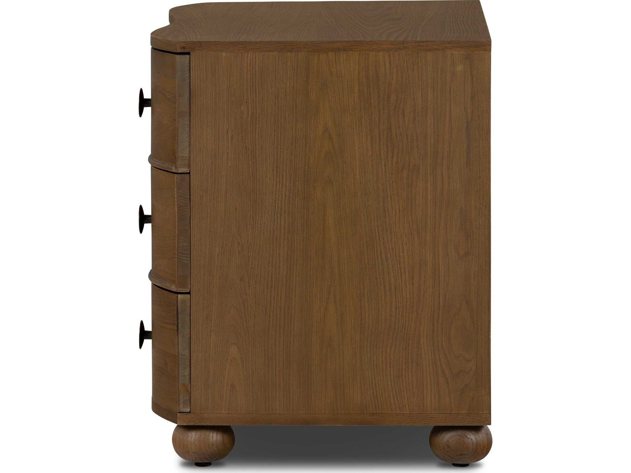 Four Hands Collins 3-Drawers Brown Oak Wood Nightstand