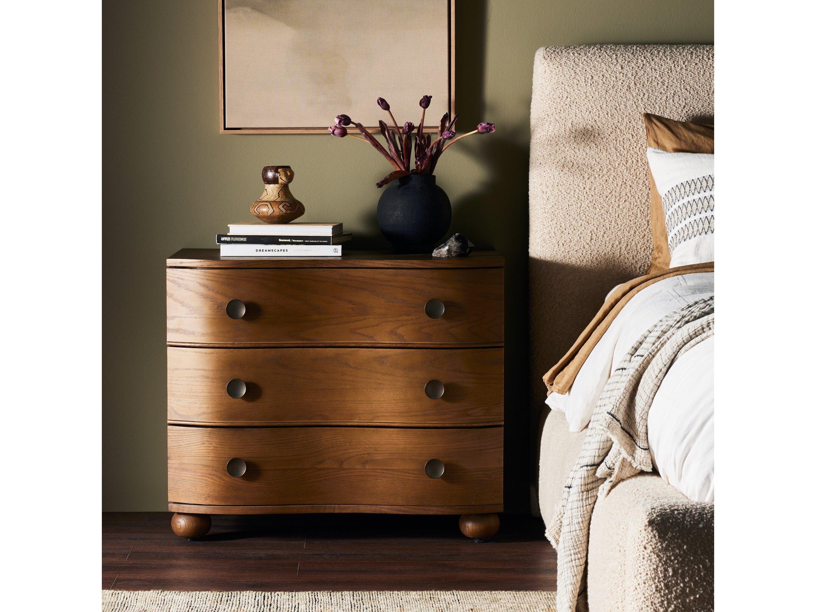 Four Hands Collins 3-Drawers Brown Oak Wood Nightstand