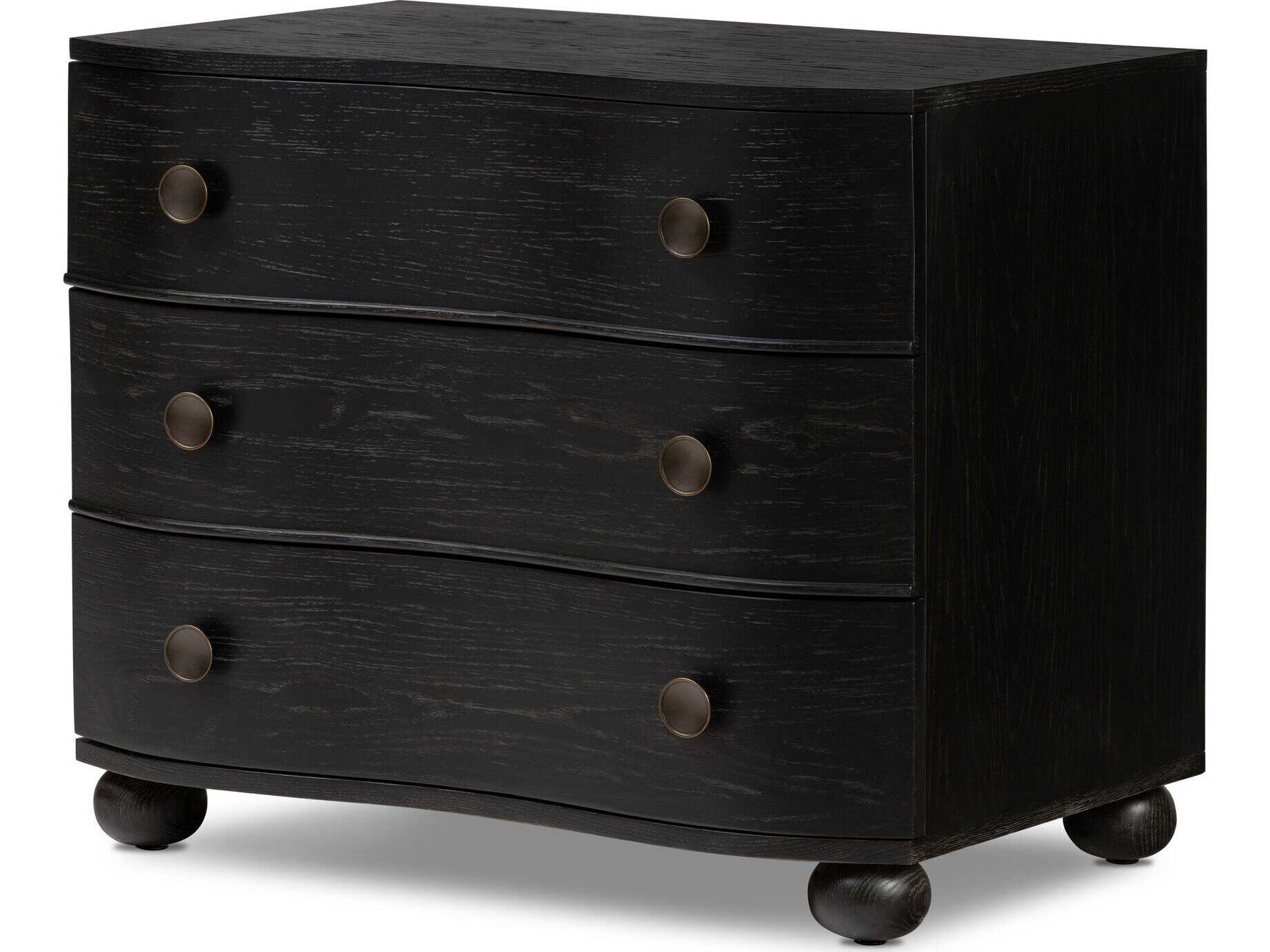 Four Hands Collins Tiago Distressed Black Oak Wood Nightstand