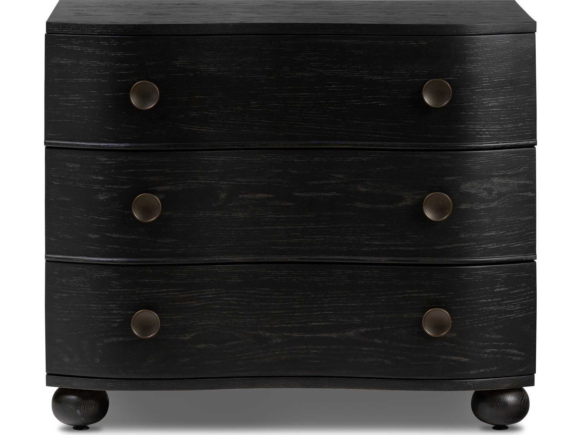 Four Hands Collins Tiago Distressed Black Oak Wood Nightstand