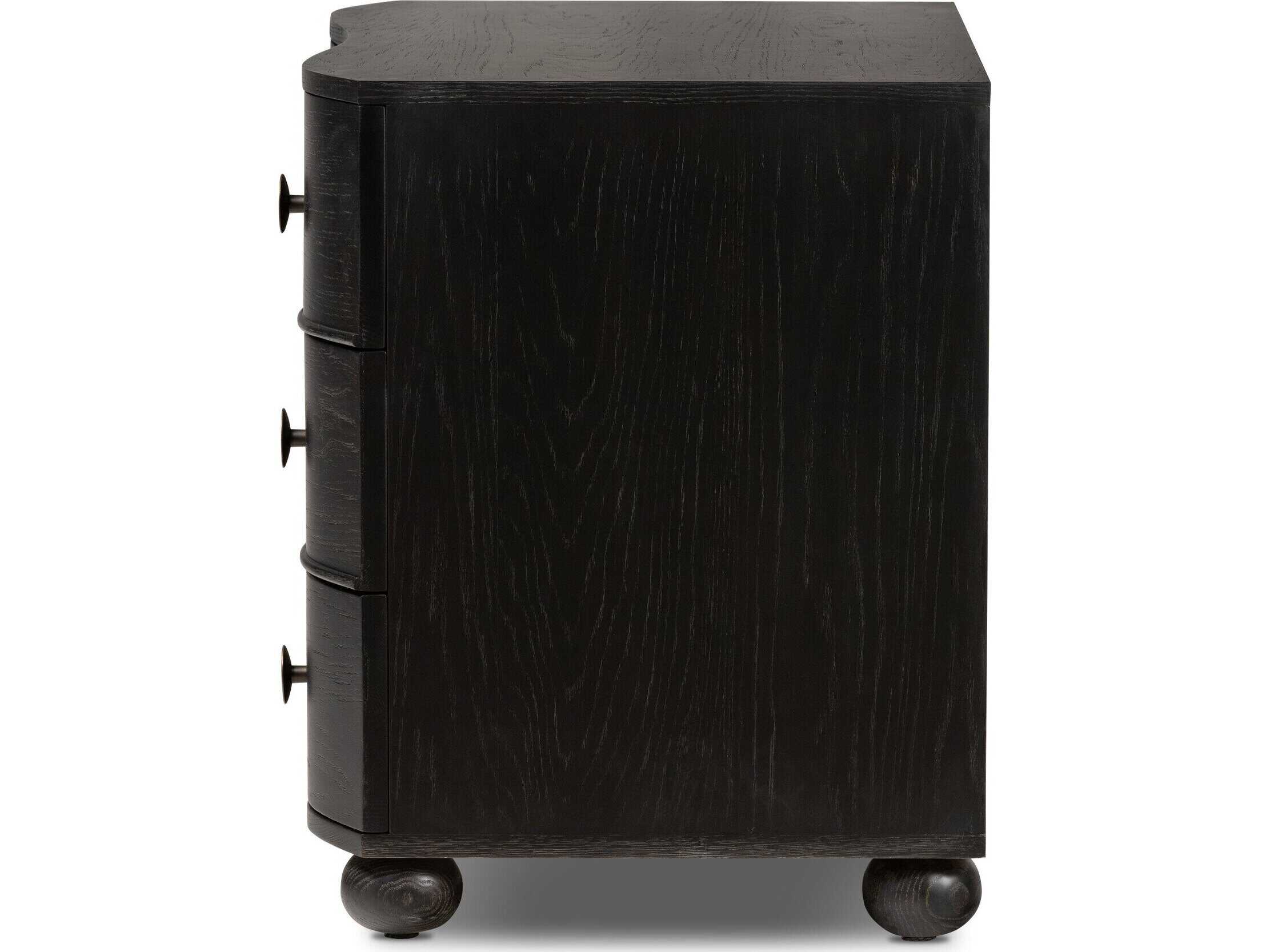 Four Hands Collins Tiago Distressed Black Oak Wood Nightstand