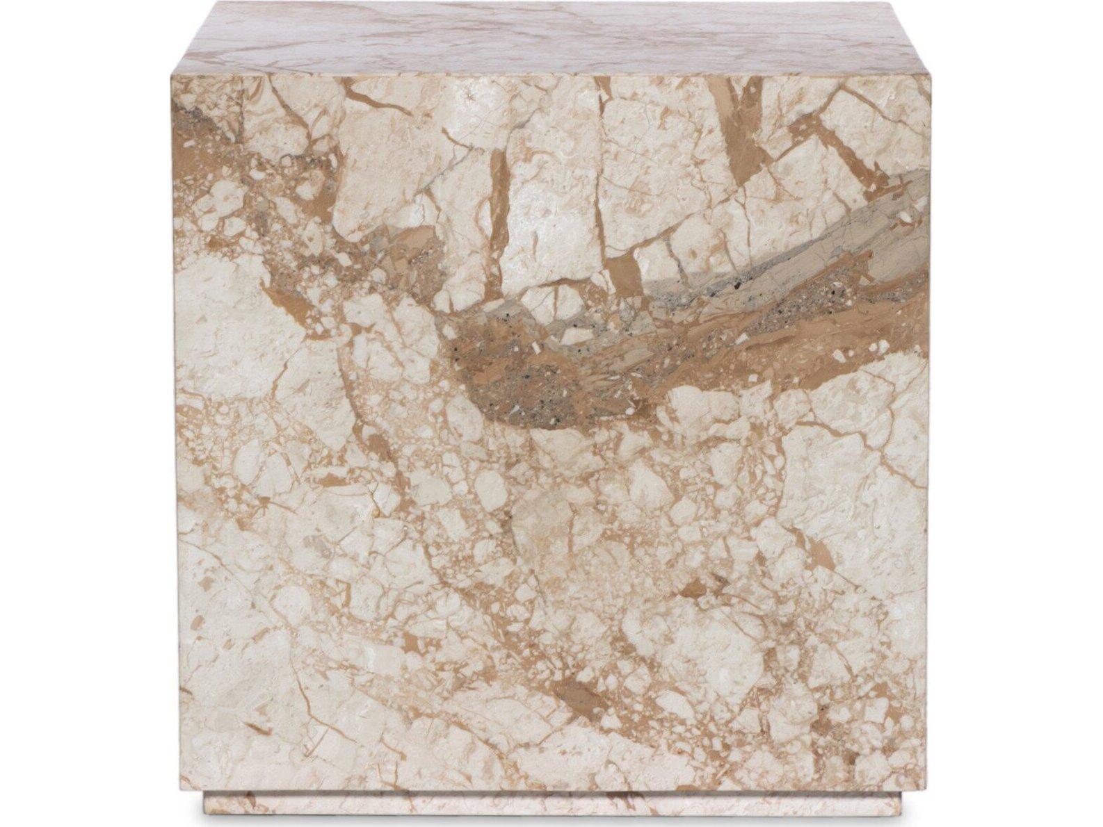 Four Hands Element Modern Marble Plinth Square Desert Taupe End Table