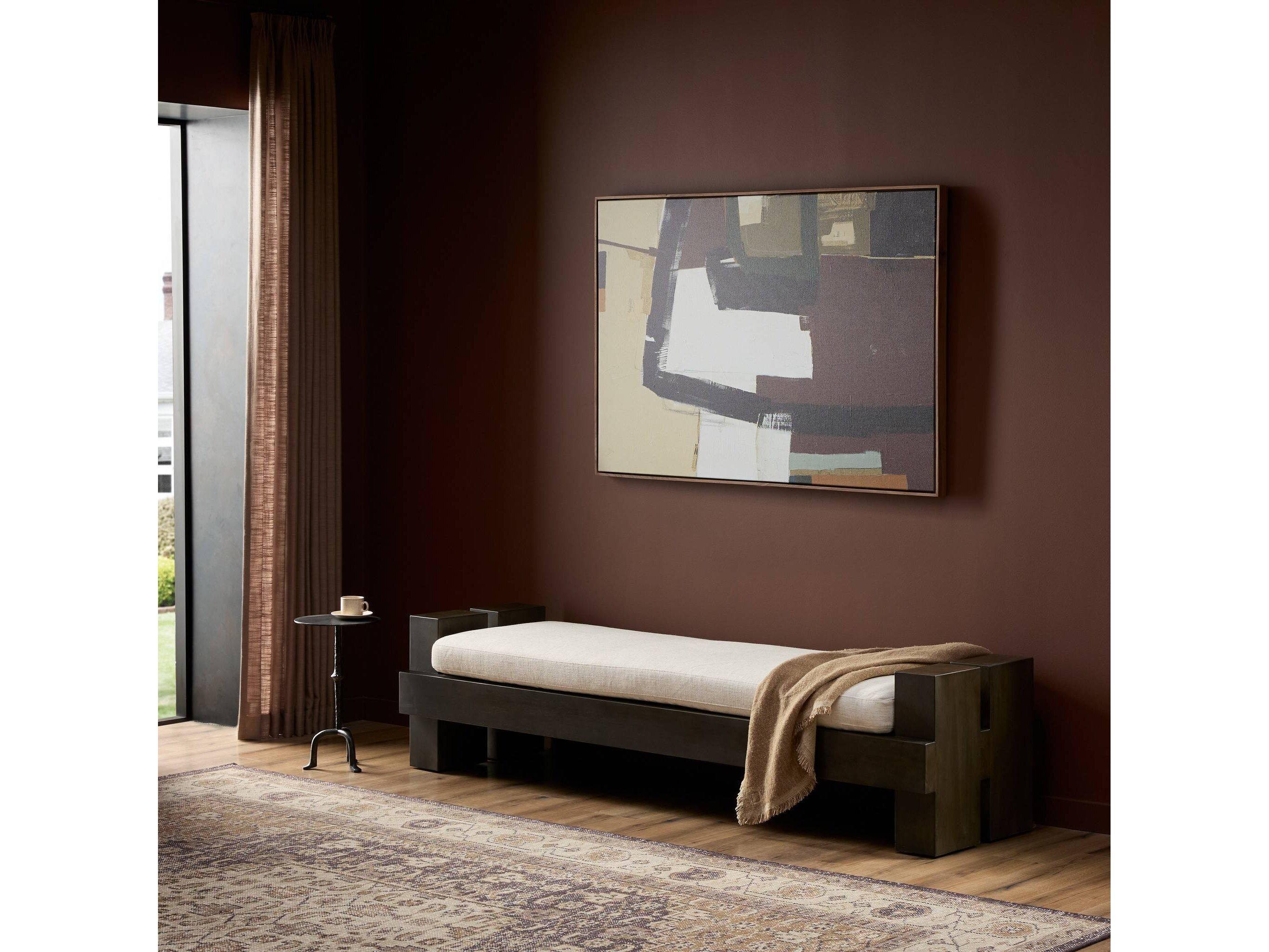 Four Hands Westgate Sienna Brown Alcala Cream Upholstered Accent Bench