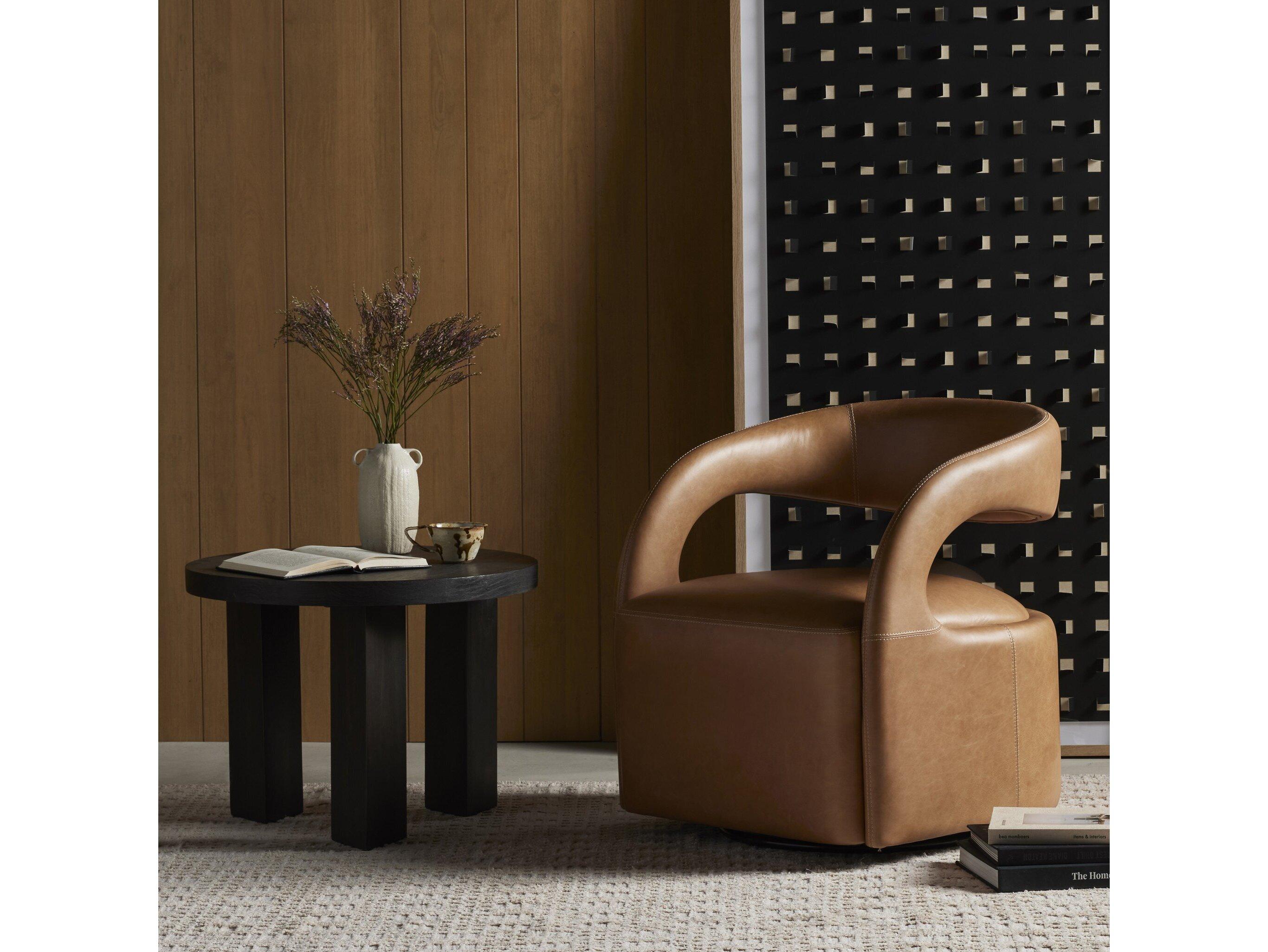 Four Hands Townsend Hawkins Sonoma Butterscotch Leather Swivel Chair