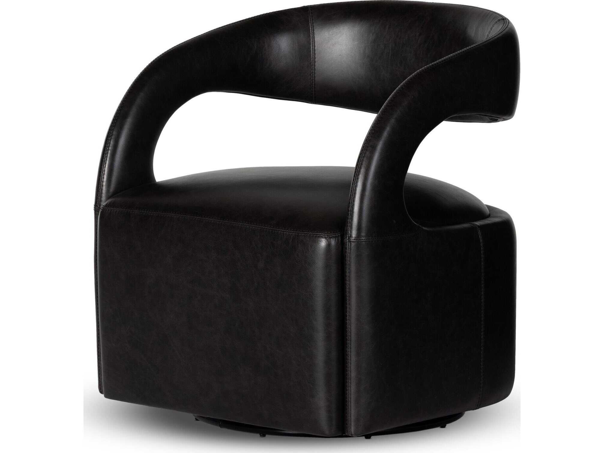 Four Hands Townsend Hawkins Sonoma Black Leather Swivel Chair