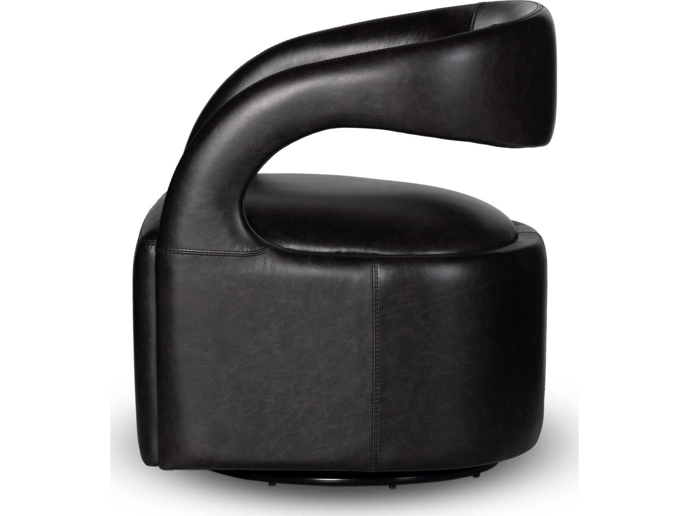 Four Hands Townsend Hawkins Sonoma Black Leather Swivel Chair