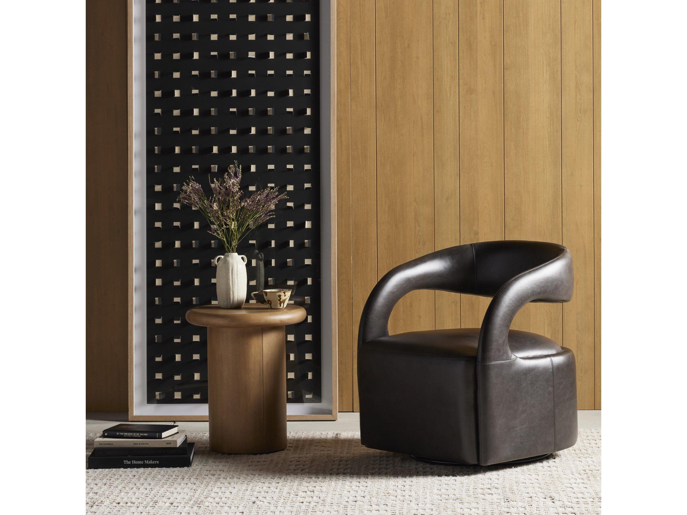 Four Hands Townsend Hawkins Sonoma Black Leather Swivel Chair