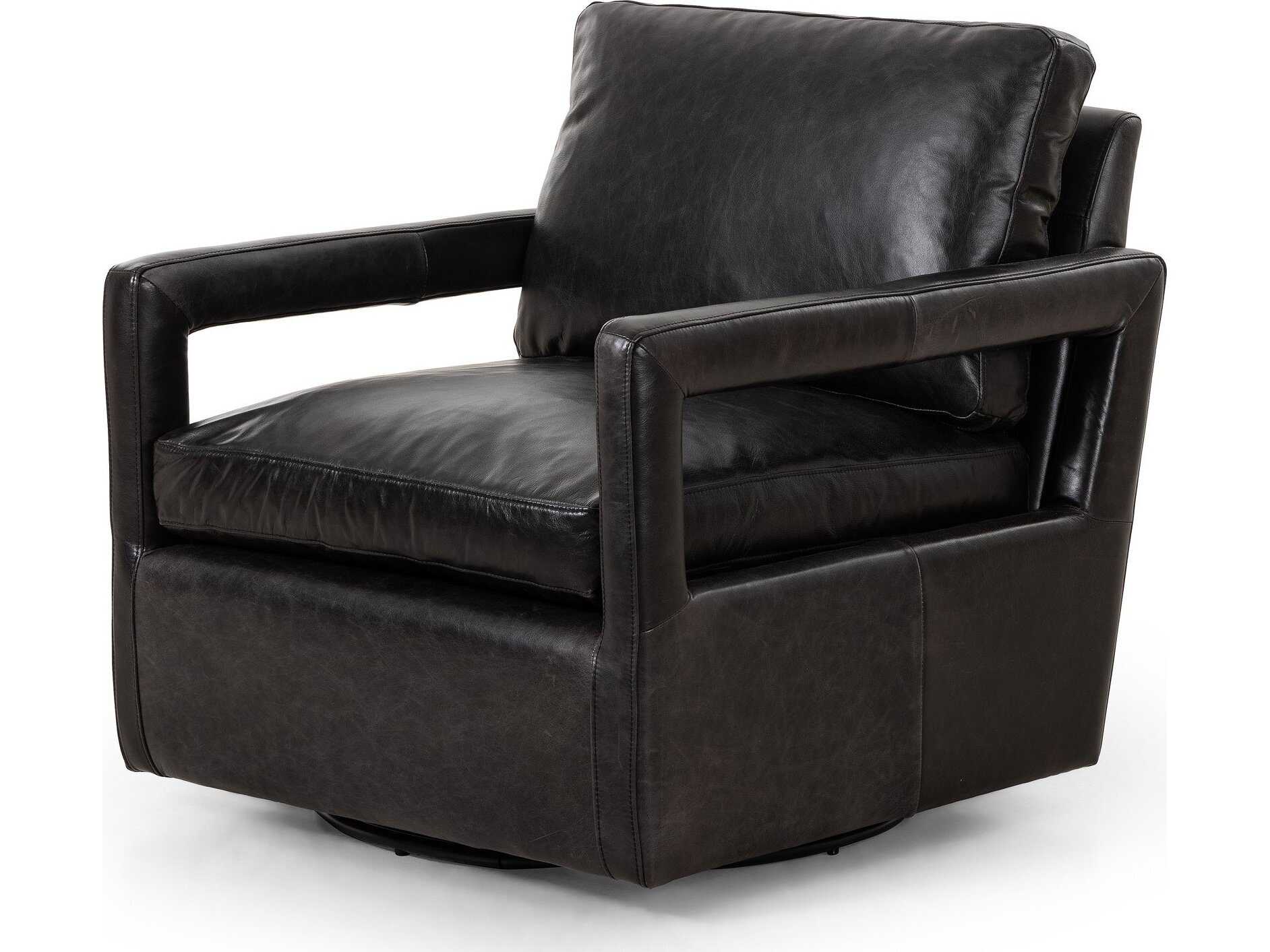 Four Hands Grayson Olson Sonoma Black Leather Swivel Chair