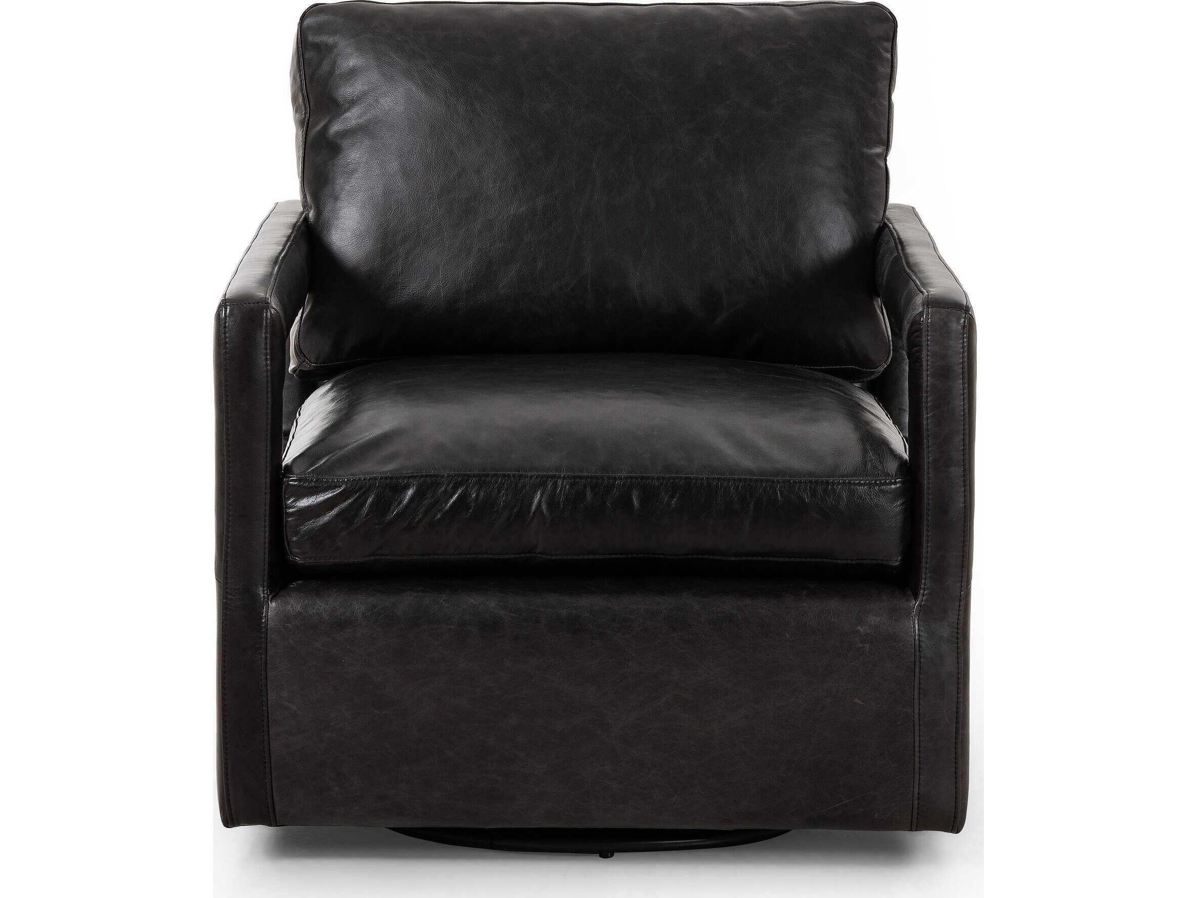 Four Hands Grayson Olson Sonoma Black Leather Swivel Chair