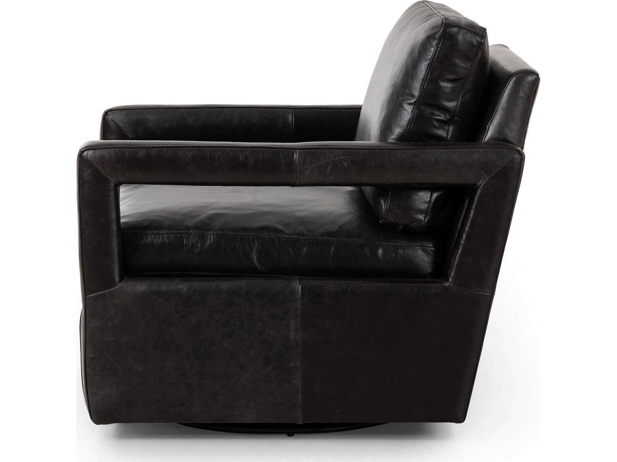 Four Hands Grayson Olson Sonoma Black Leather Swivel Chair
