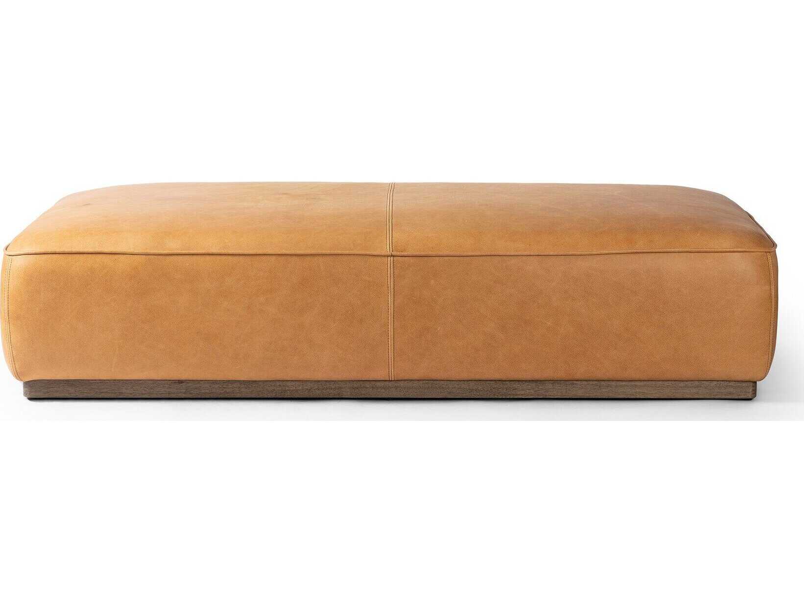 Four Hands Westgate Sinclair Distressed Natural Palermo Butterscotch Brown Leather Ottoman