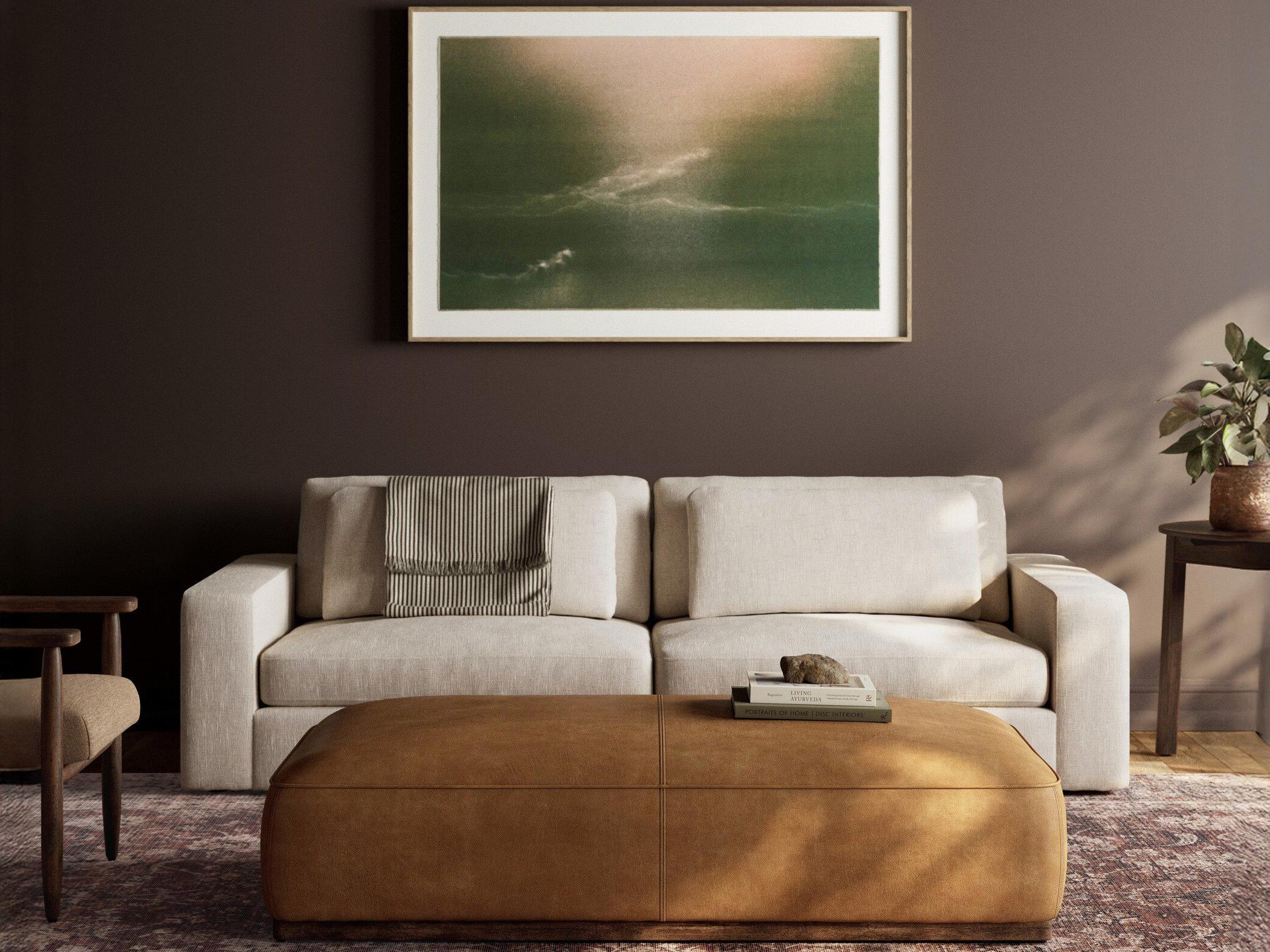 Four Hands Westgate Sinclair Distressed Natural Palermo Butterscotch Brown Leather Ottoman