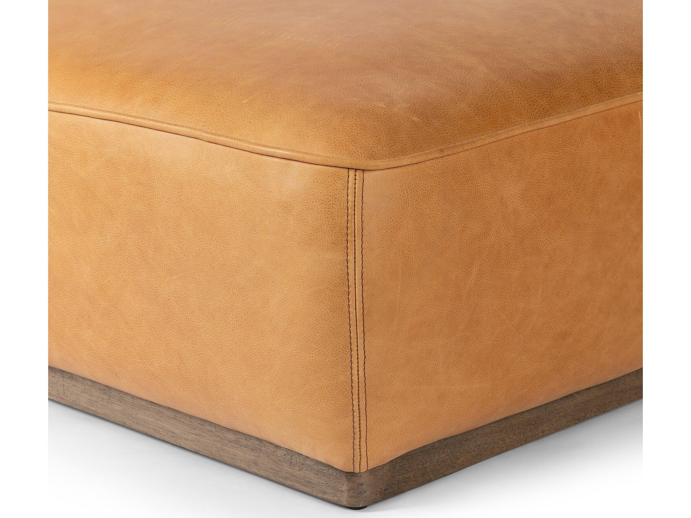 Four Hands Westgate Sinclair Distressed Natural Palermo Butterscotch Brown Leather Ottoman