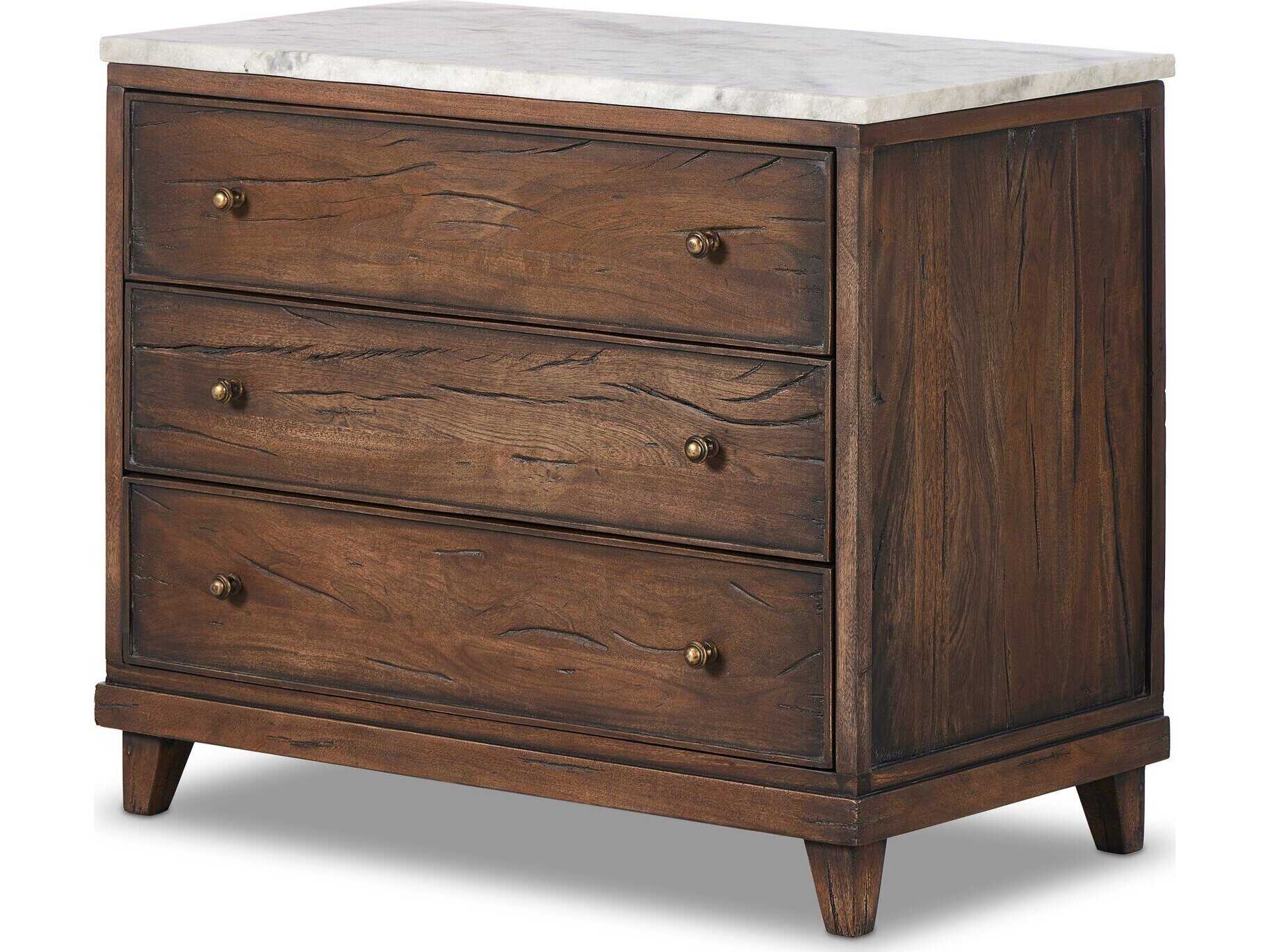 Four Hands Harmon 3-Drawers Brown Solid Wood Nightstand