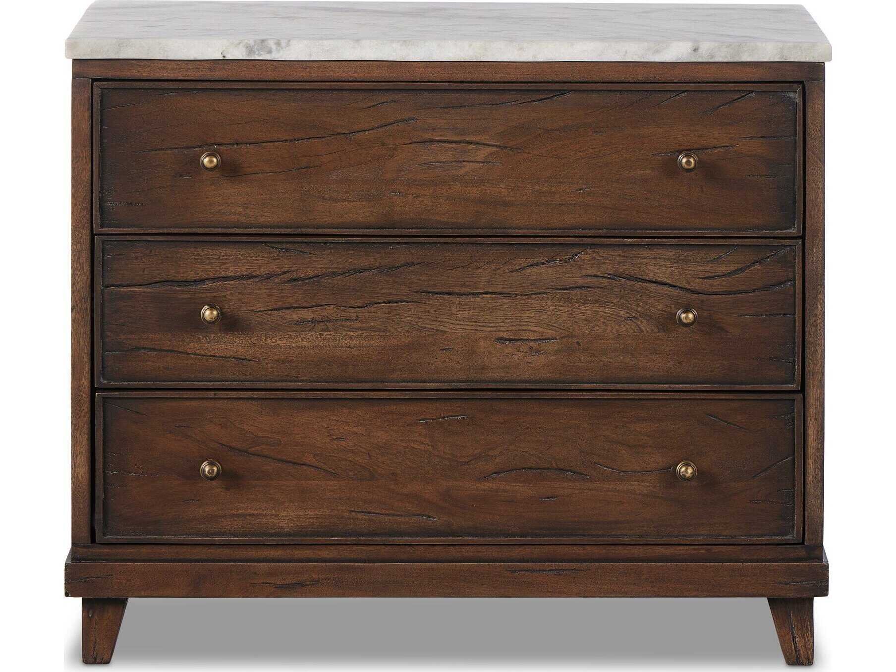 Four Hands Harmon 3-Drawers Brown Solid Wood Nightstand