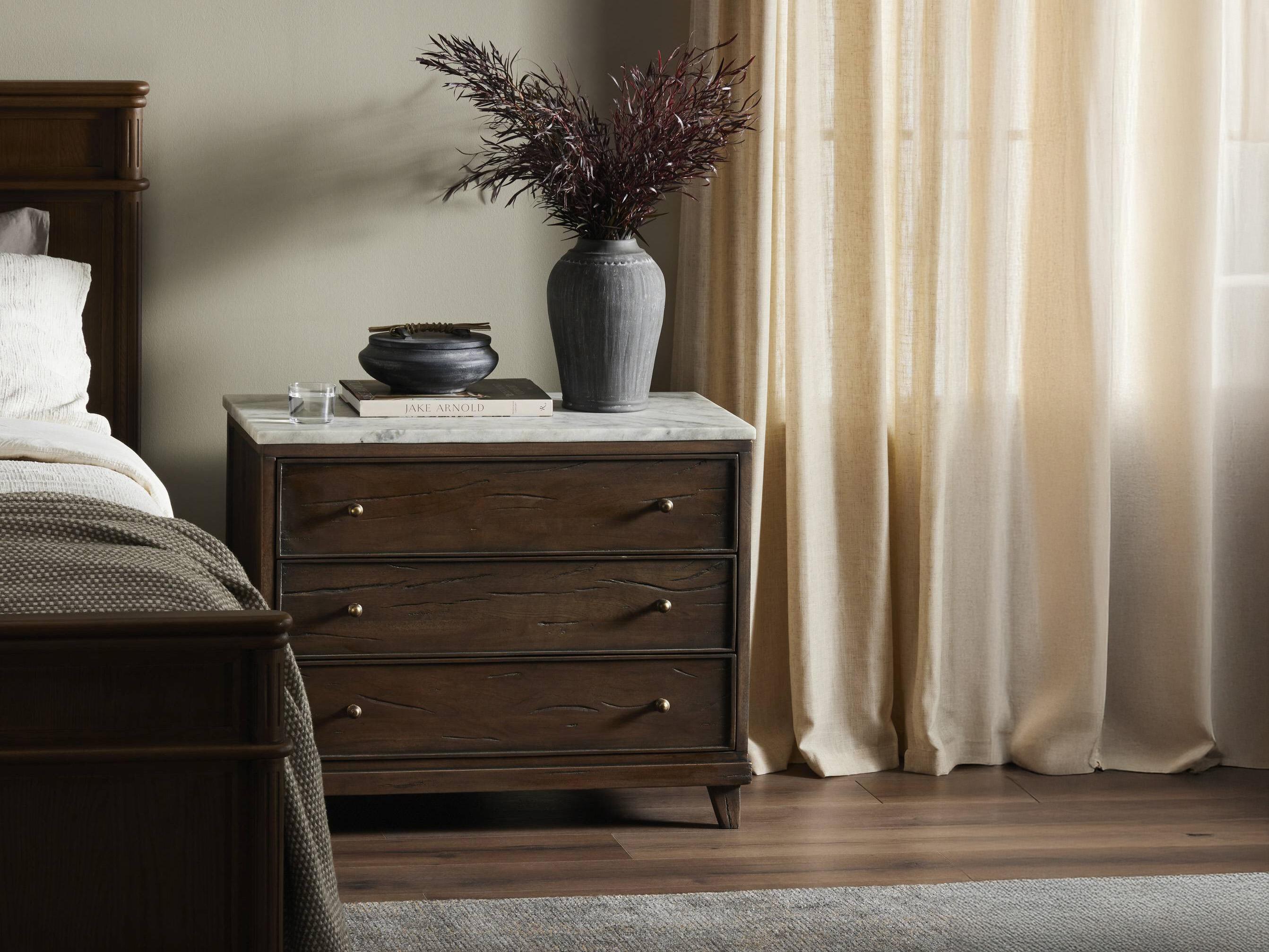 Four Hands Harmon 3-Drawers Brown Solid Wood Nightstand