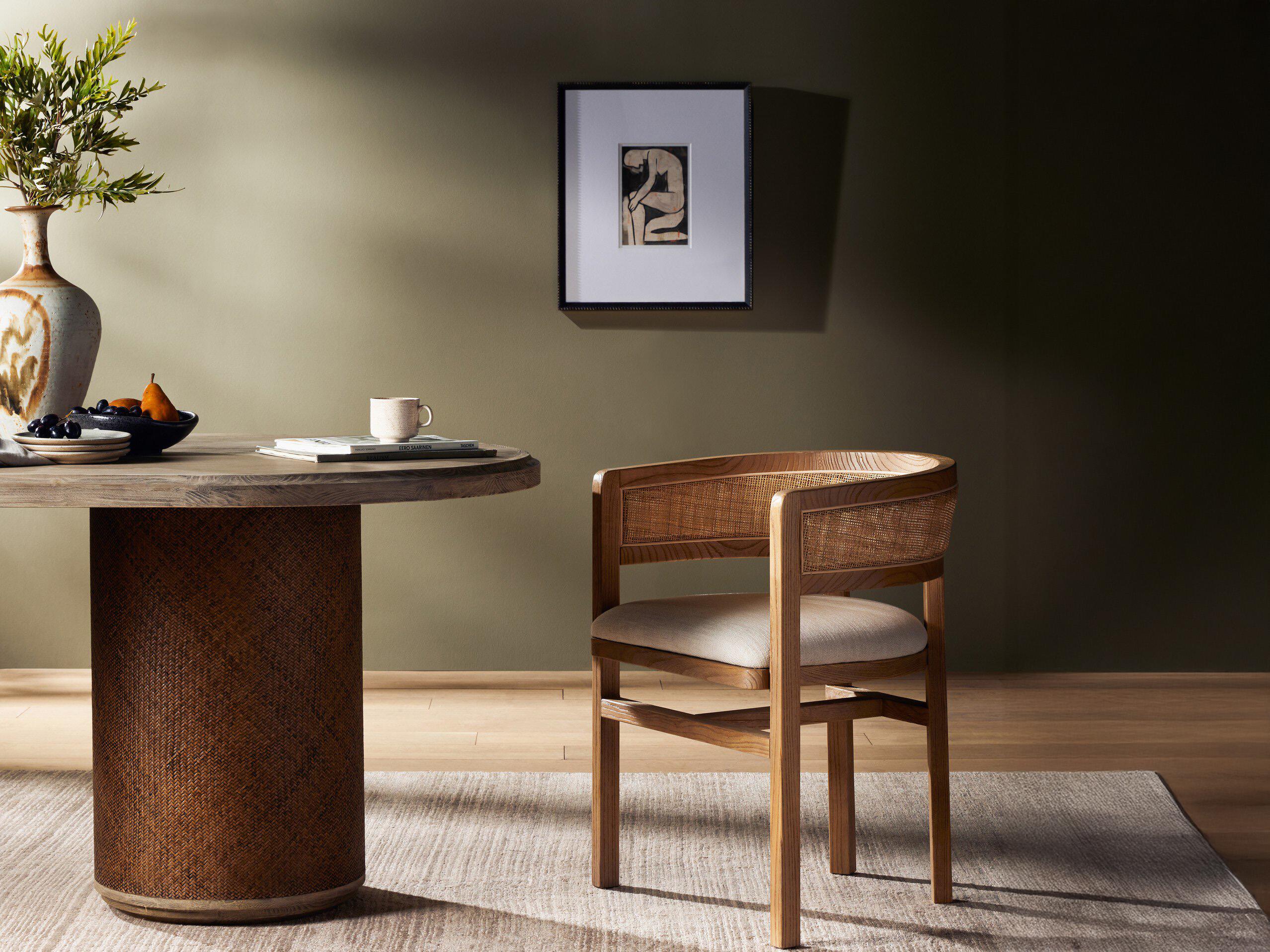 Four Hands Keston Cordoba Brown Upholstered Arm Dining Chair