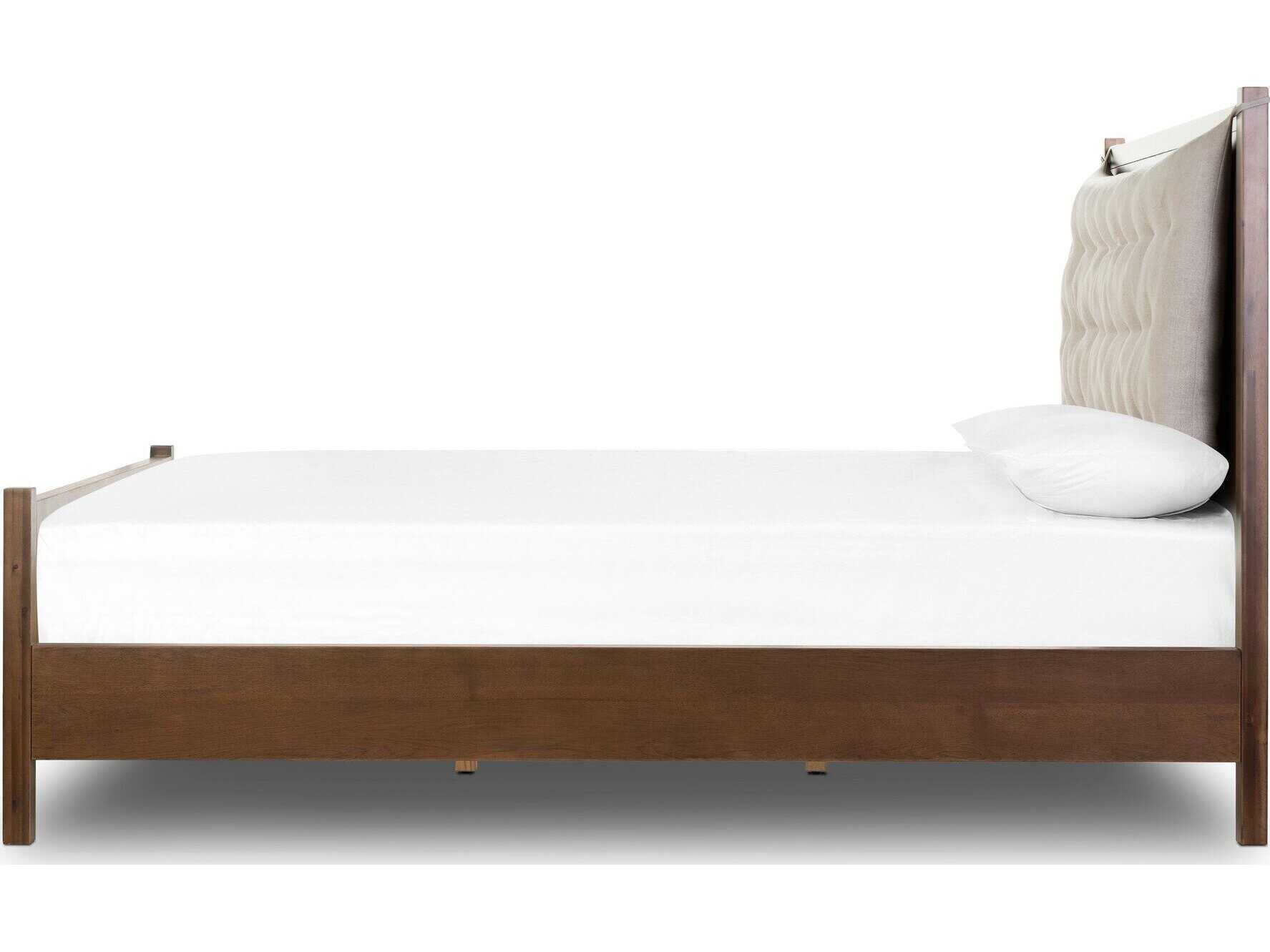 Four Hands Patten Sullivan Brown Acacia Wood Upholstered Queen Panel Bed