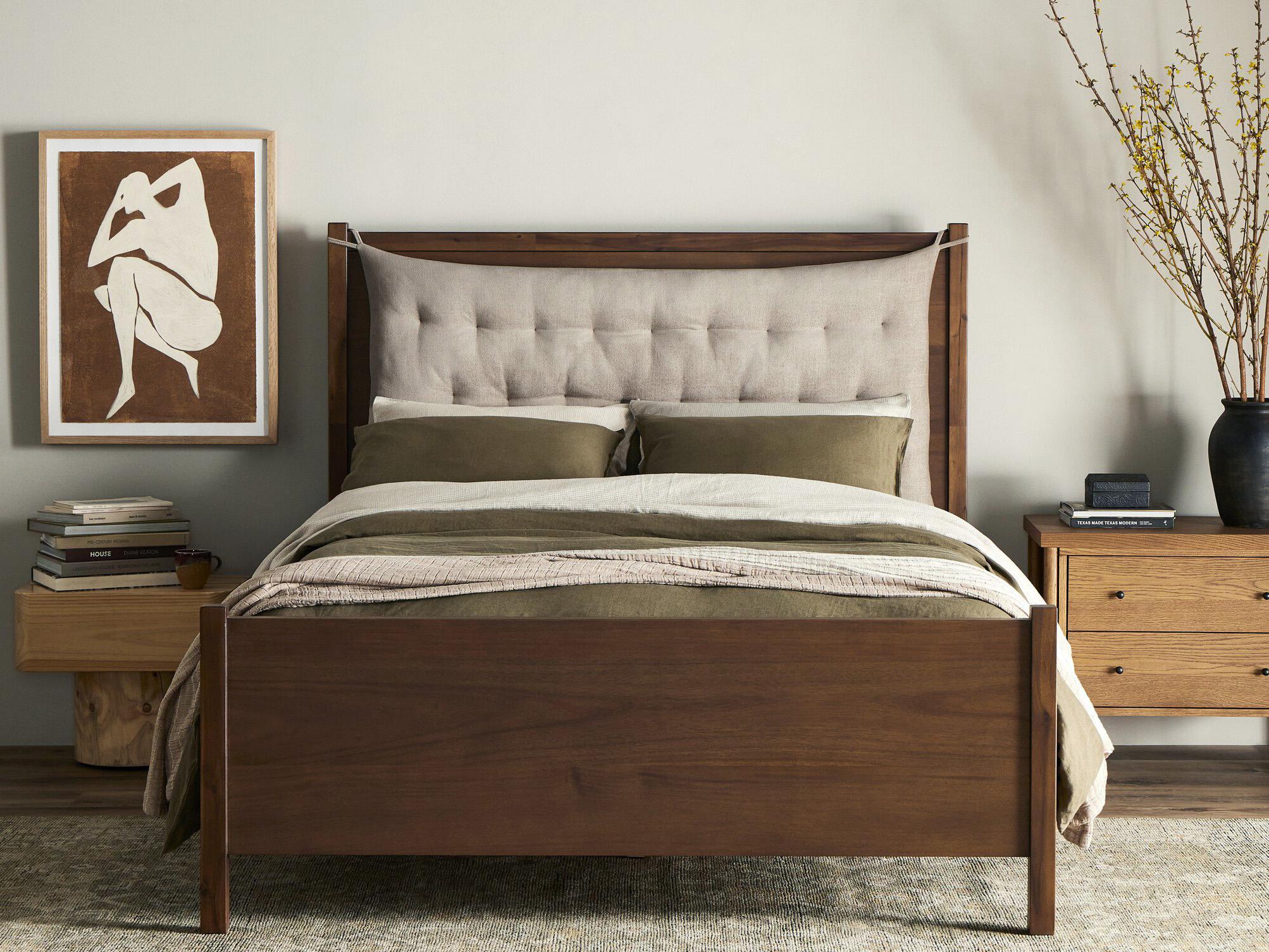 Four Hands Patten Sullivan Brown Acacia Wood Upholstered King Panel Bed