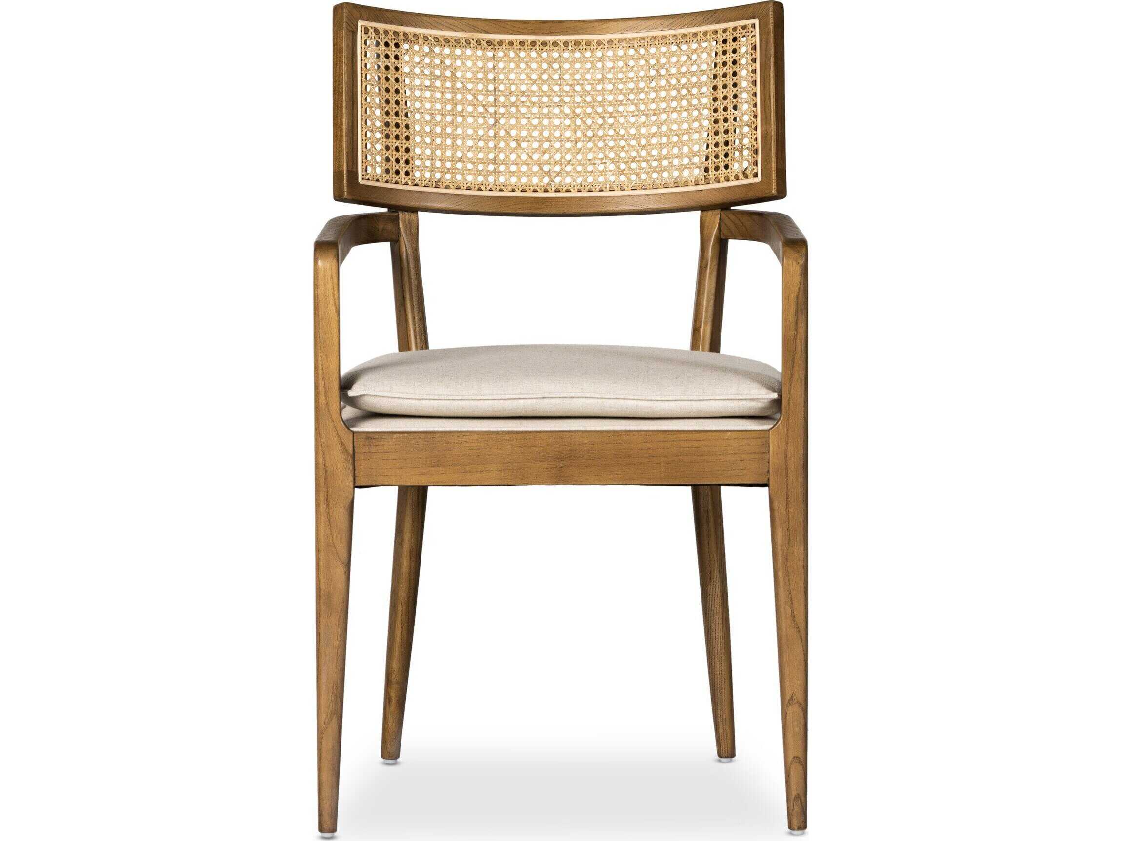 Four Hands Caswell Britt Solid Wood Brown Upholstered Arm Dining Chair