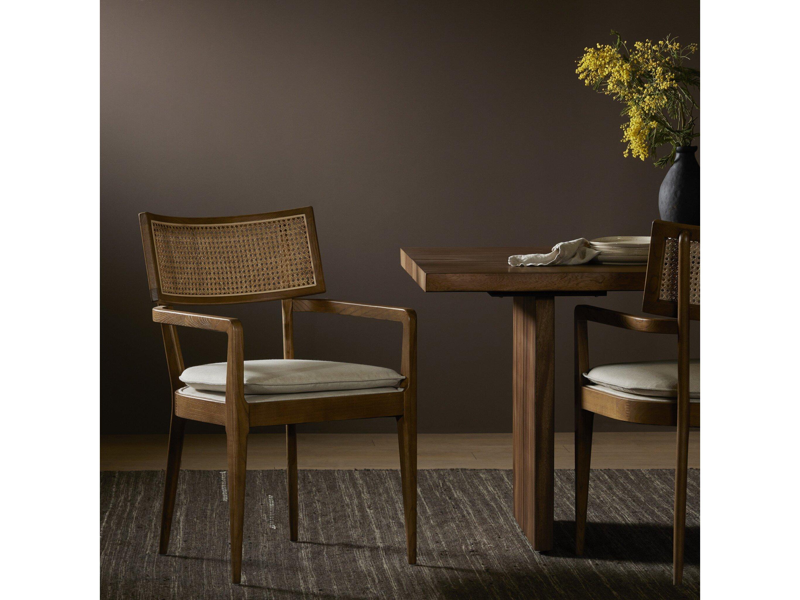 Four Hands Caswell Britt Solid Wood Brown Upholstered Arm Dining Chair