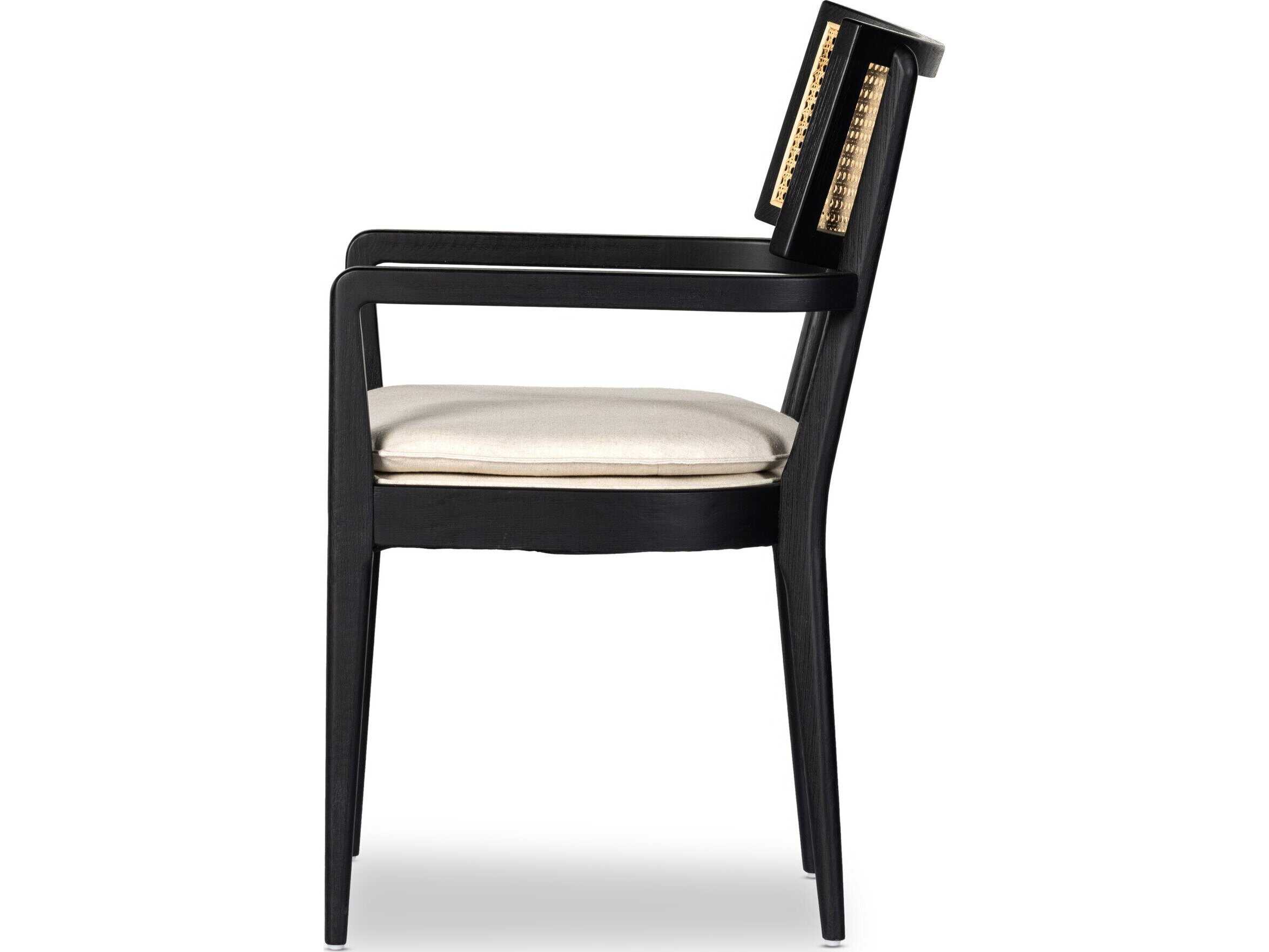 Four Hands Caswell Britt Solid Wood Ebony Upholstered Arm Dining Chair