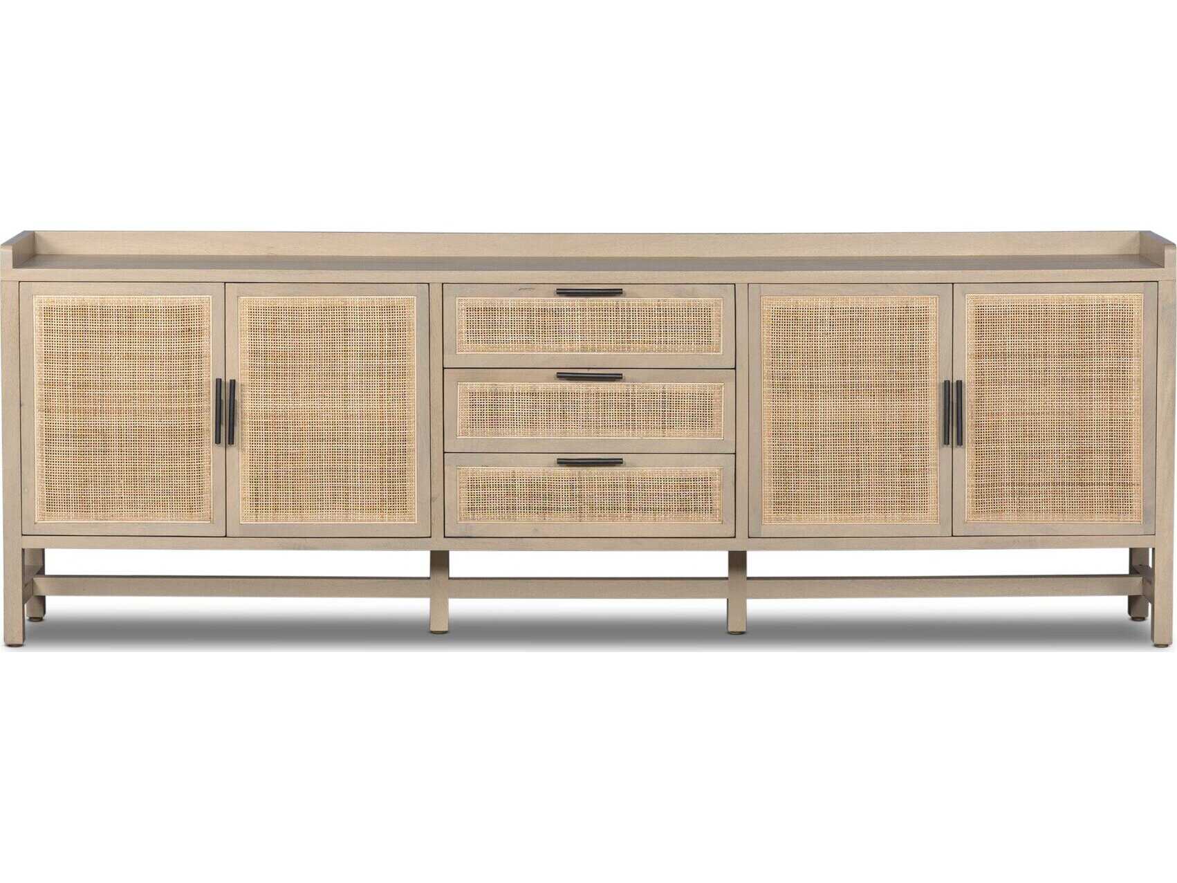 Four Hands Leighton Caprice 96" Mango Wood Natural Gunmetal Cane Sideboard
