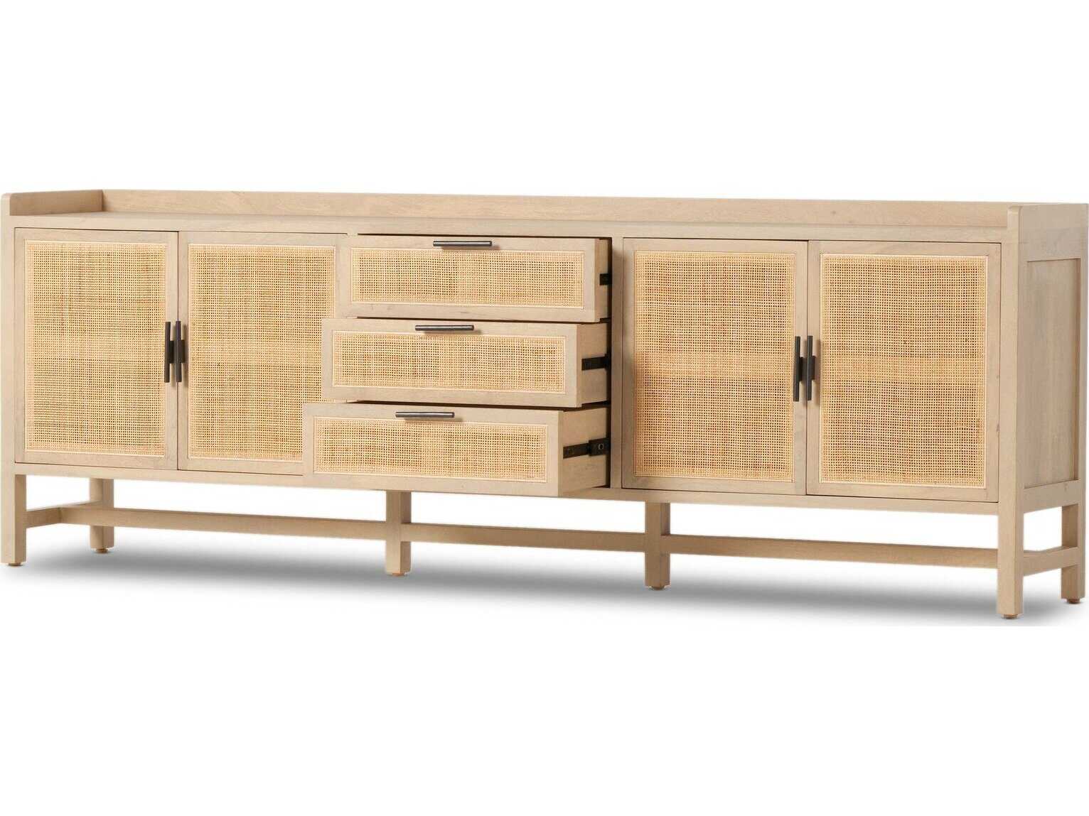 Four Hands Leighton Caprice 96" Mango Wood Natural Gunmetal Cane Sideboard