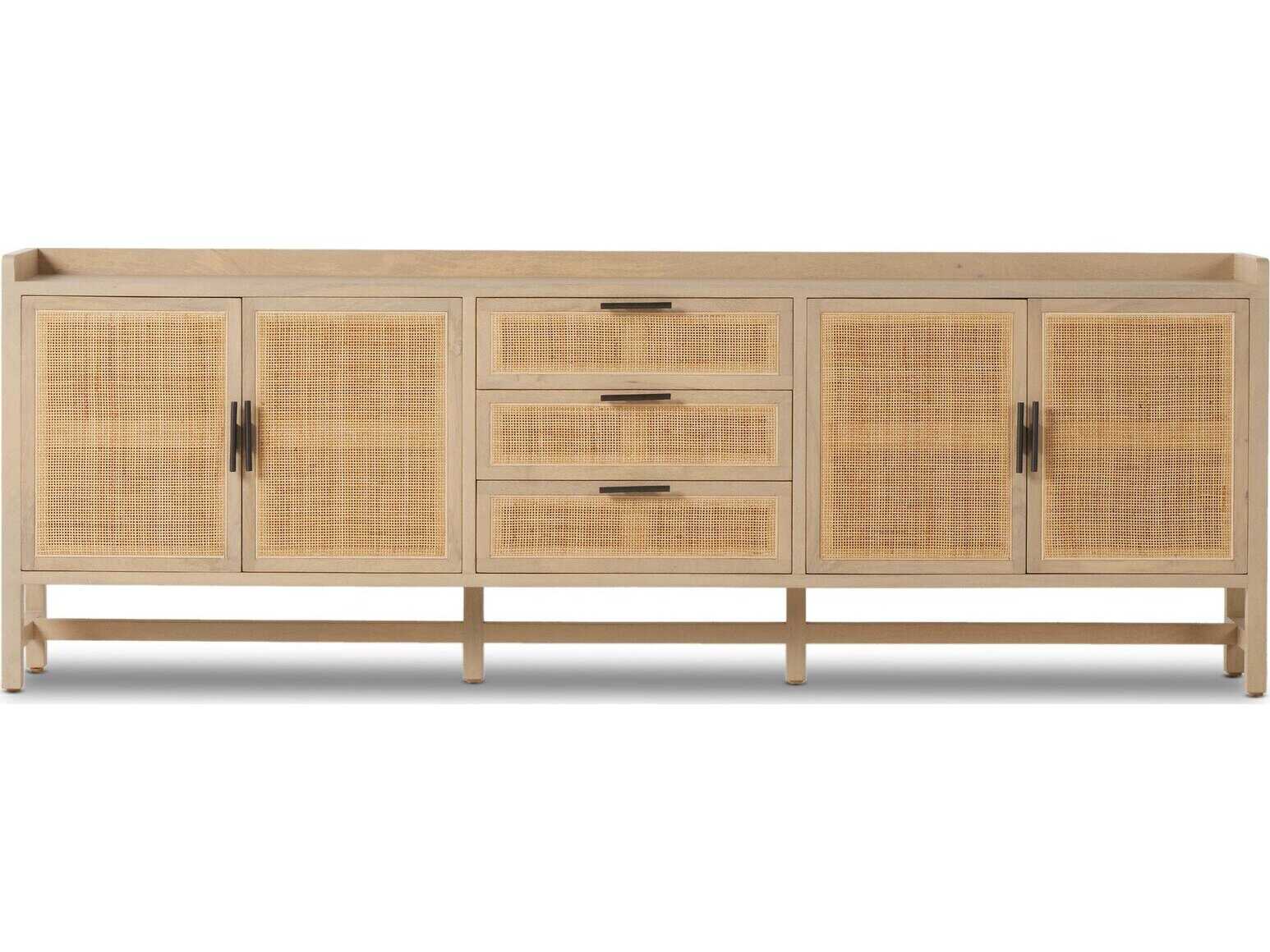 Four Hands Leighton Caprice 96" Mango Wood Natural Gunmetal Cane Sideboard