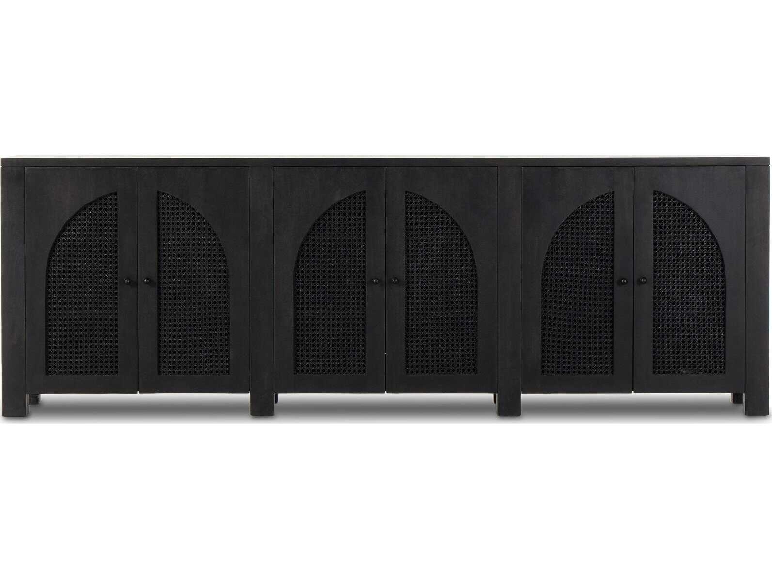 Four Hands Leighton Tilda 98" Mango Wood Black Wash Iron Circle Cane Sideboard