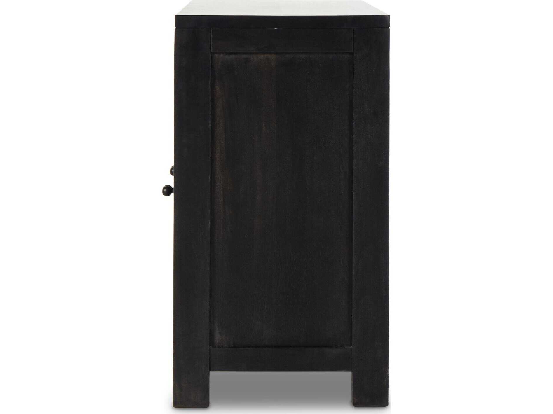 Four Hands Leighton Tilda 98" Mango Wood Black Wash Iron Circle Cane Sideboard