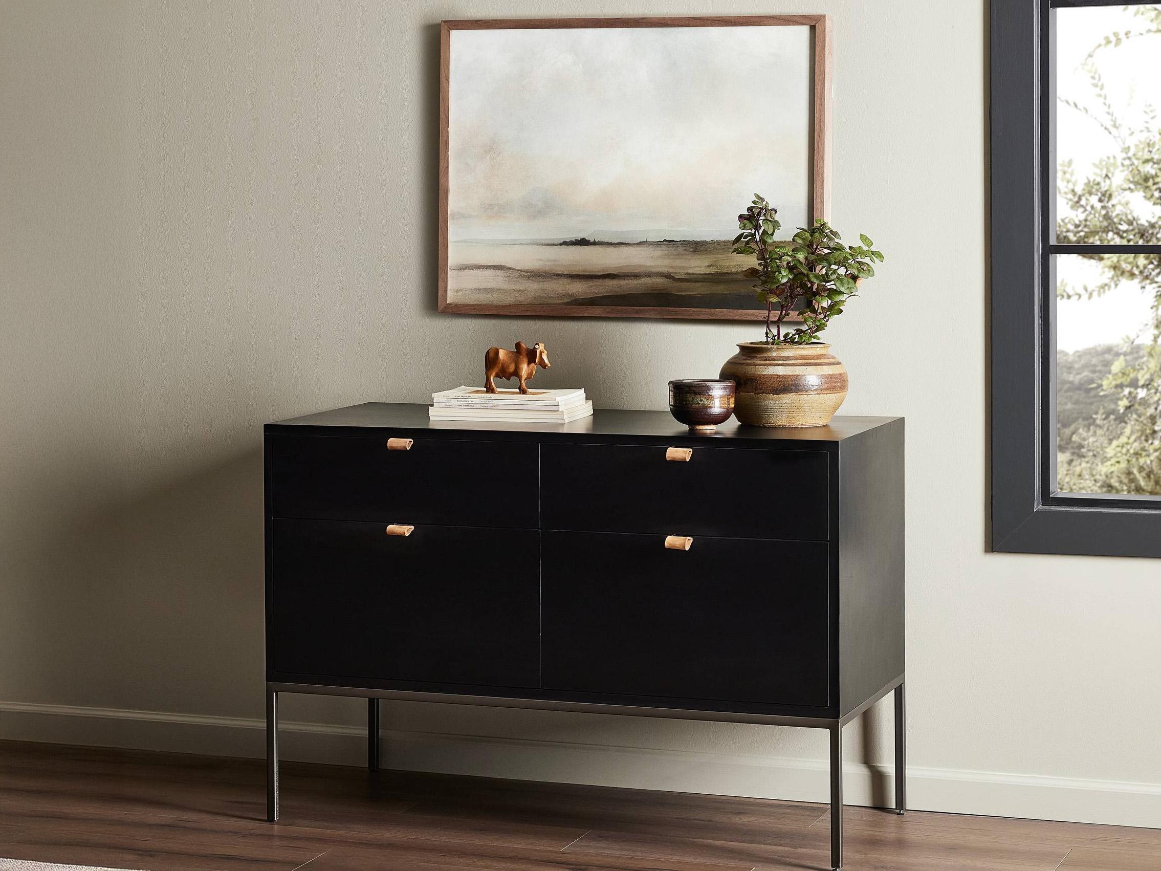 Four Hands Fulton Trey Black Wash Poplar  Modular Filing Cabinet