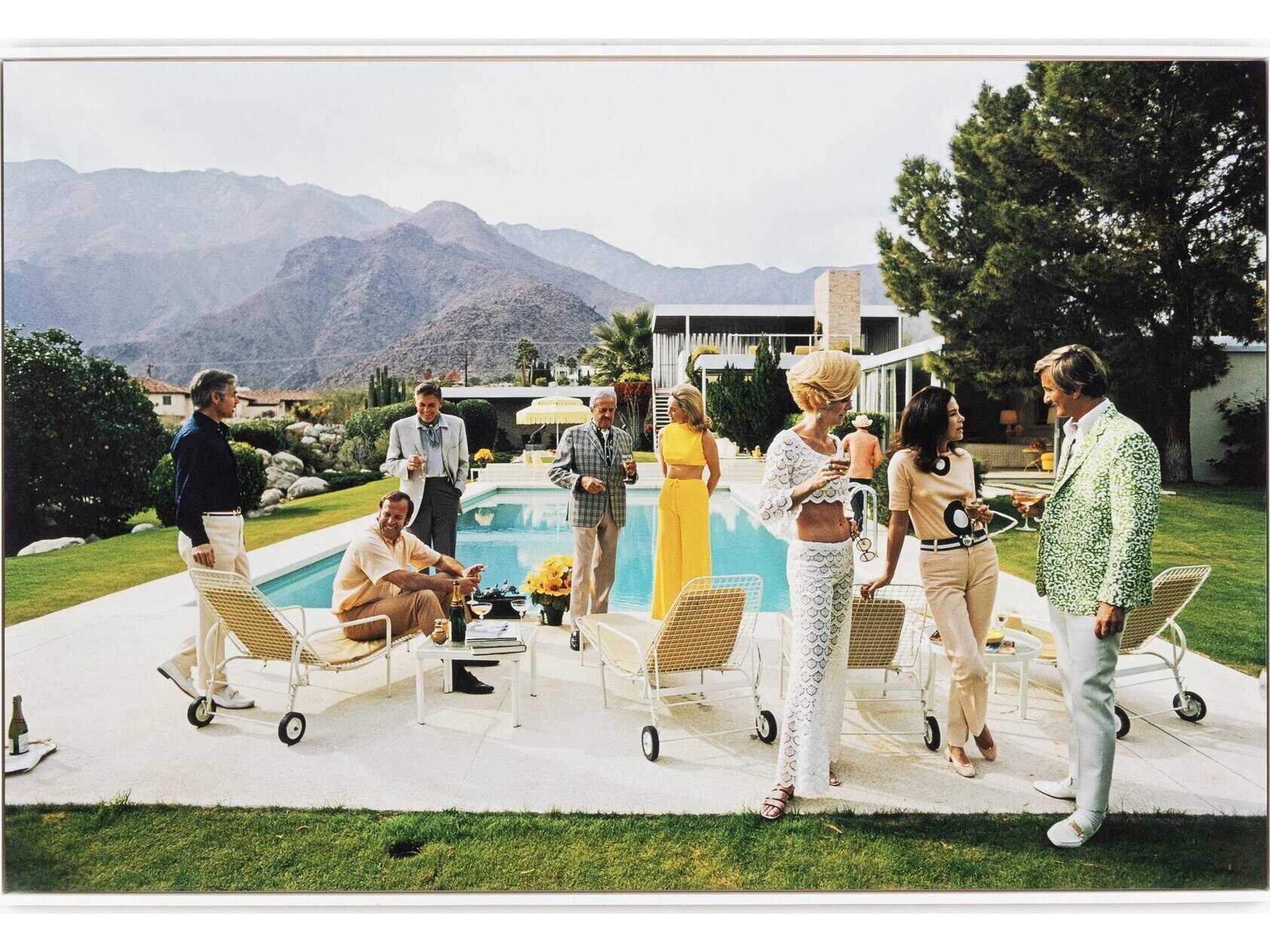 Four Hands Art Studio Palm Springs Party by Slim Aarons White Maple Floater  Canvas Wall Art