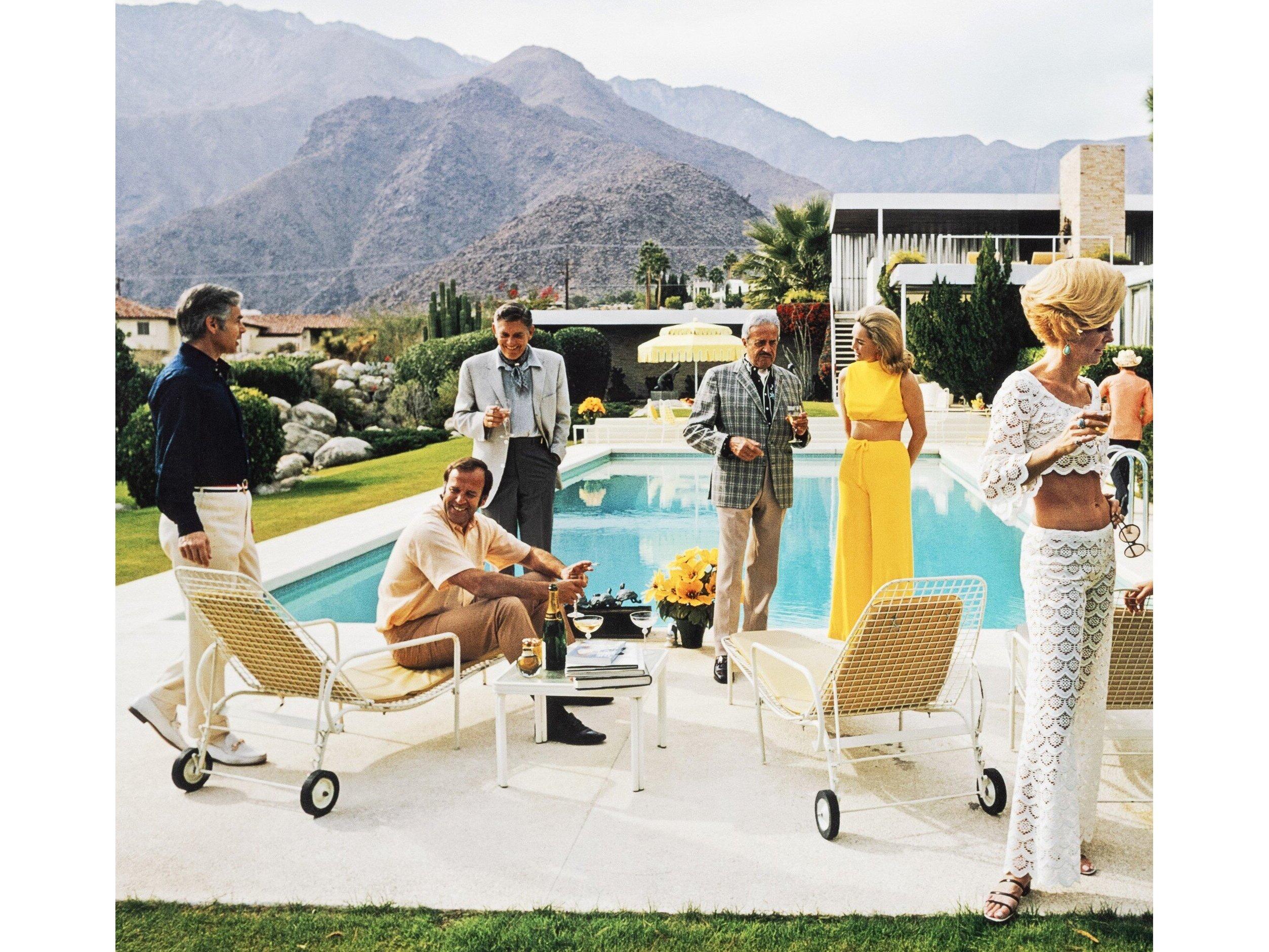 Four Hands Art Studio Palm Springs Party by Slim Aarons White Maple Floater  Canvas Wall Art