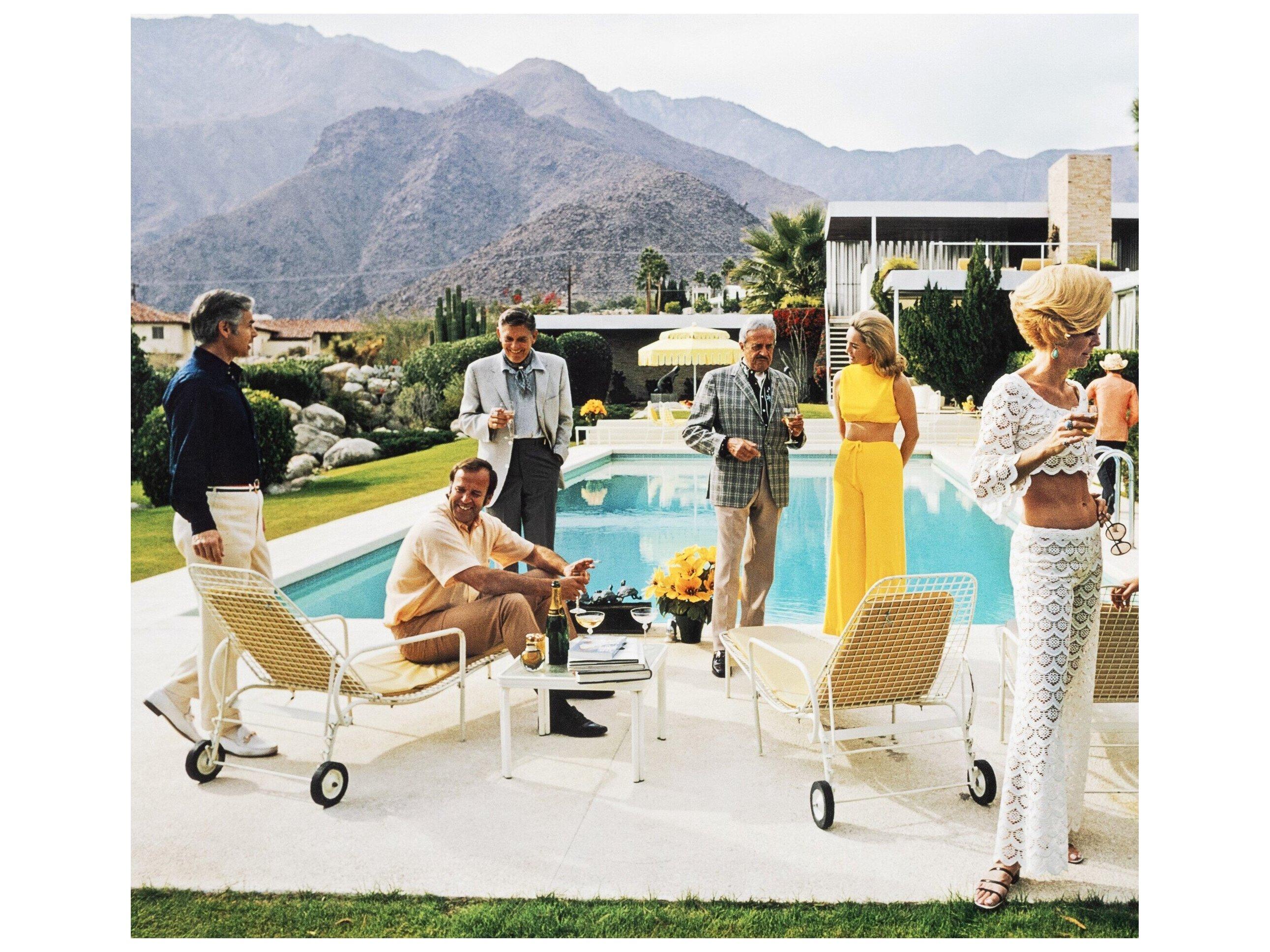 Four Hands Art Studio Palm Springs Party by Slim Aarons White Maple Floater  Canvas Wall Art