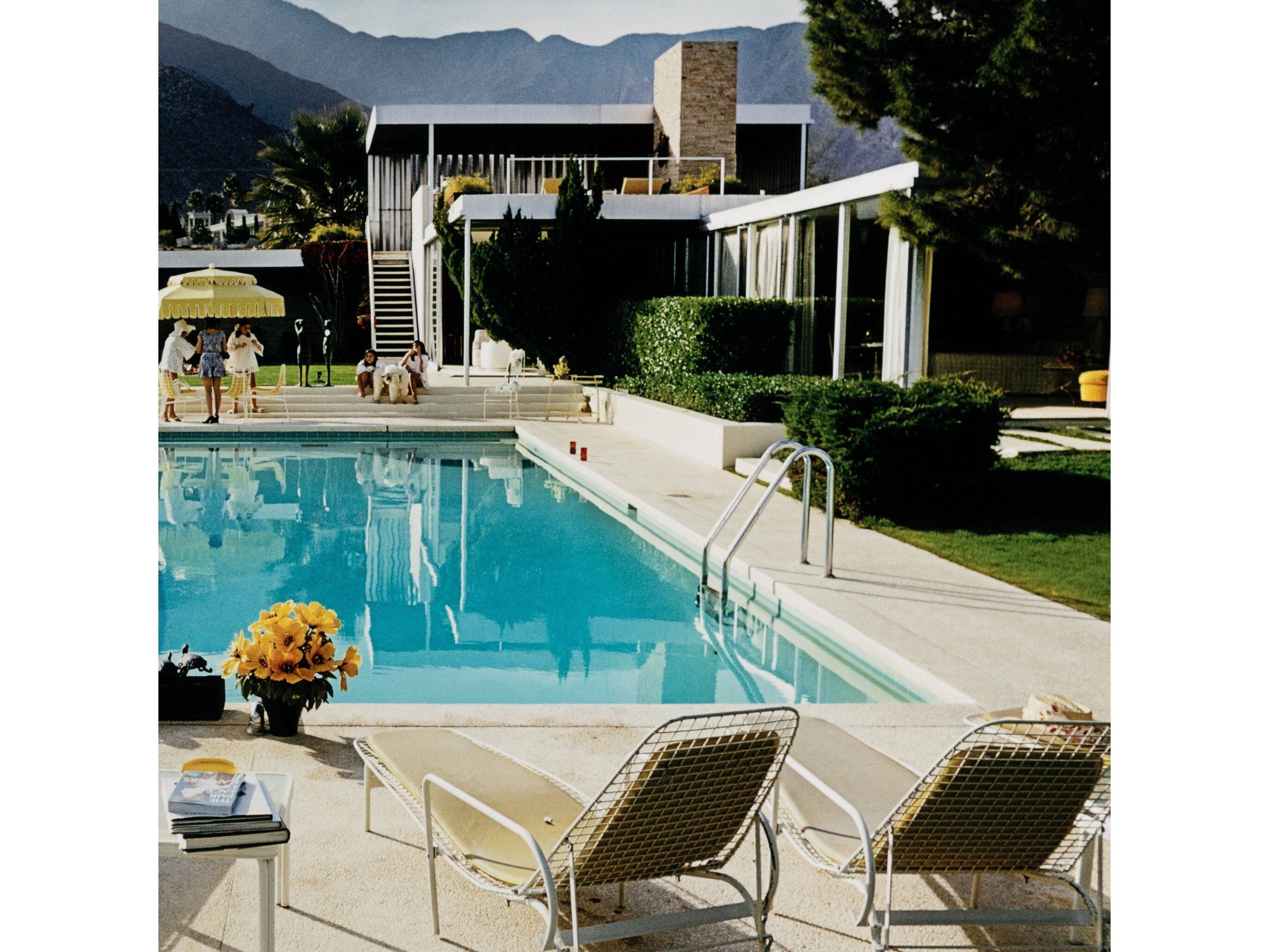 Four Hands Art Studio Palm Springs Pool by Slim Aarons White Maple Floater  Canvas Wall Art