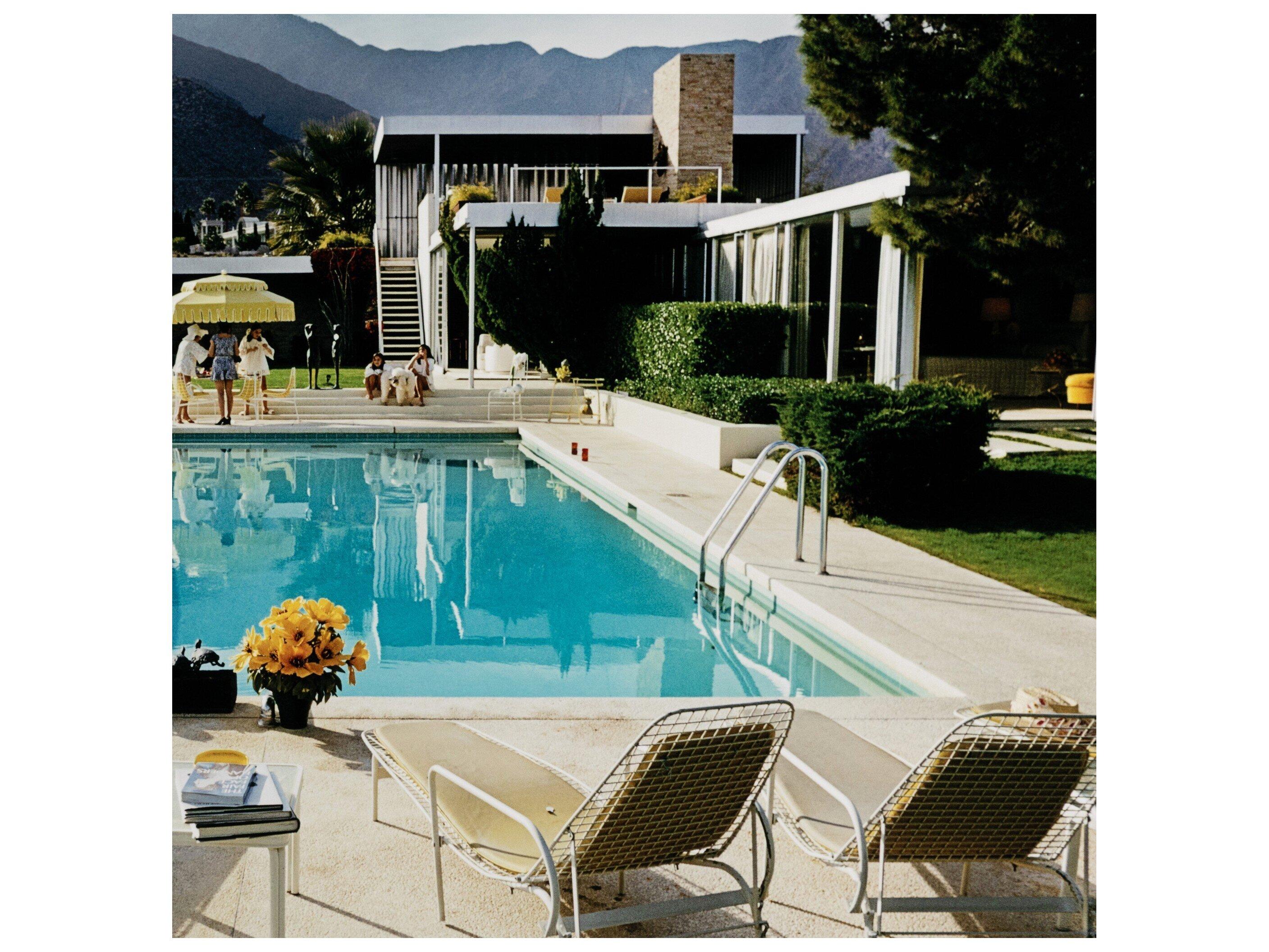 Four Hands Art Studio Palm Springs Pool by Slim Aarons White Maple Floater  Canvas Wall Art