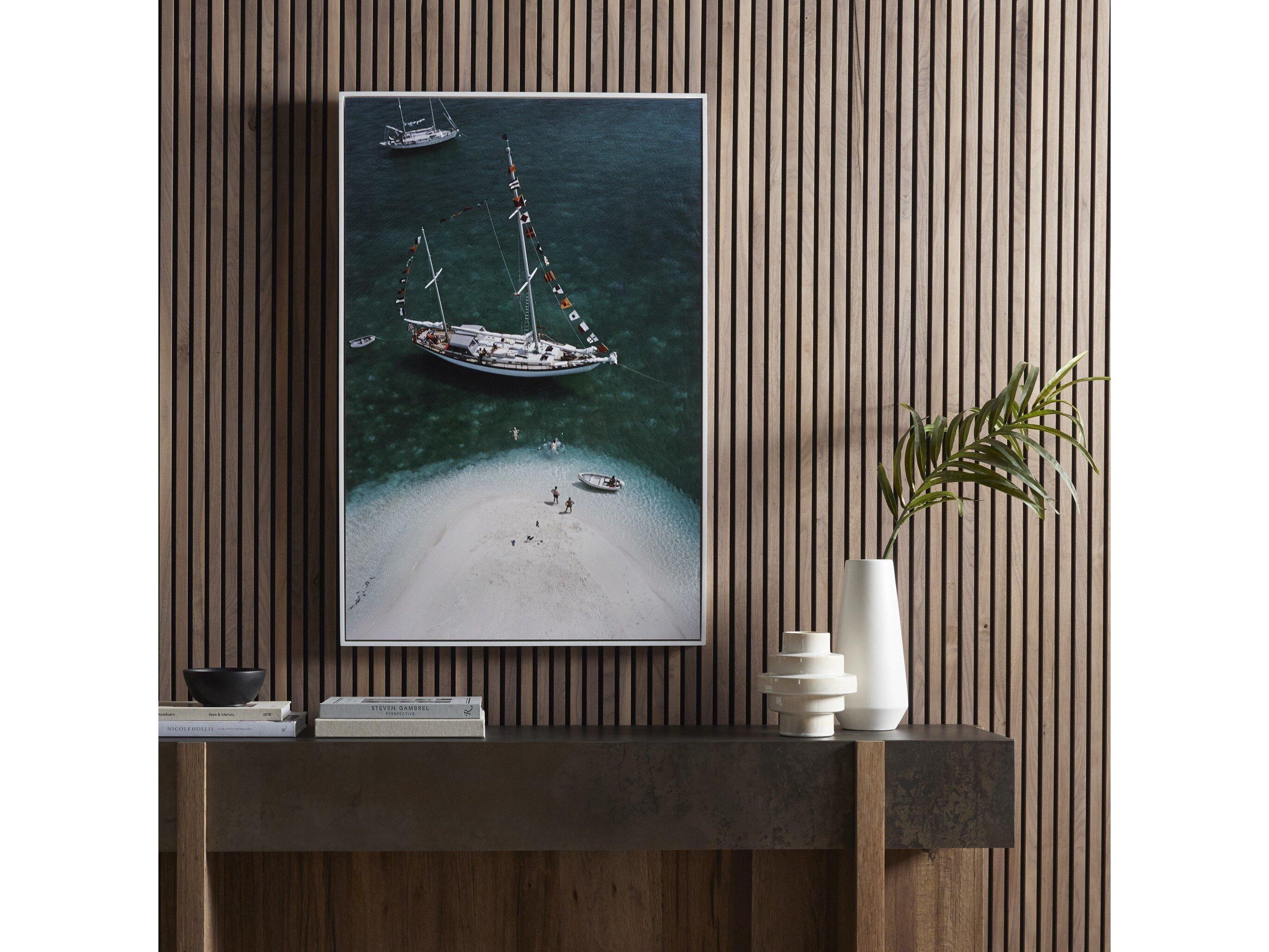 Four Hands Art Studio Charter Ketch by Slim Aarons White Maple Floater  Canvas Wall Art