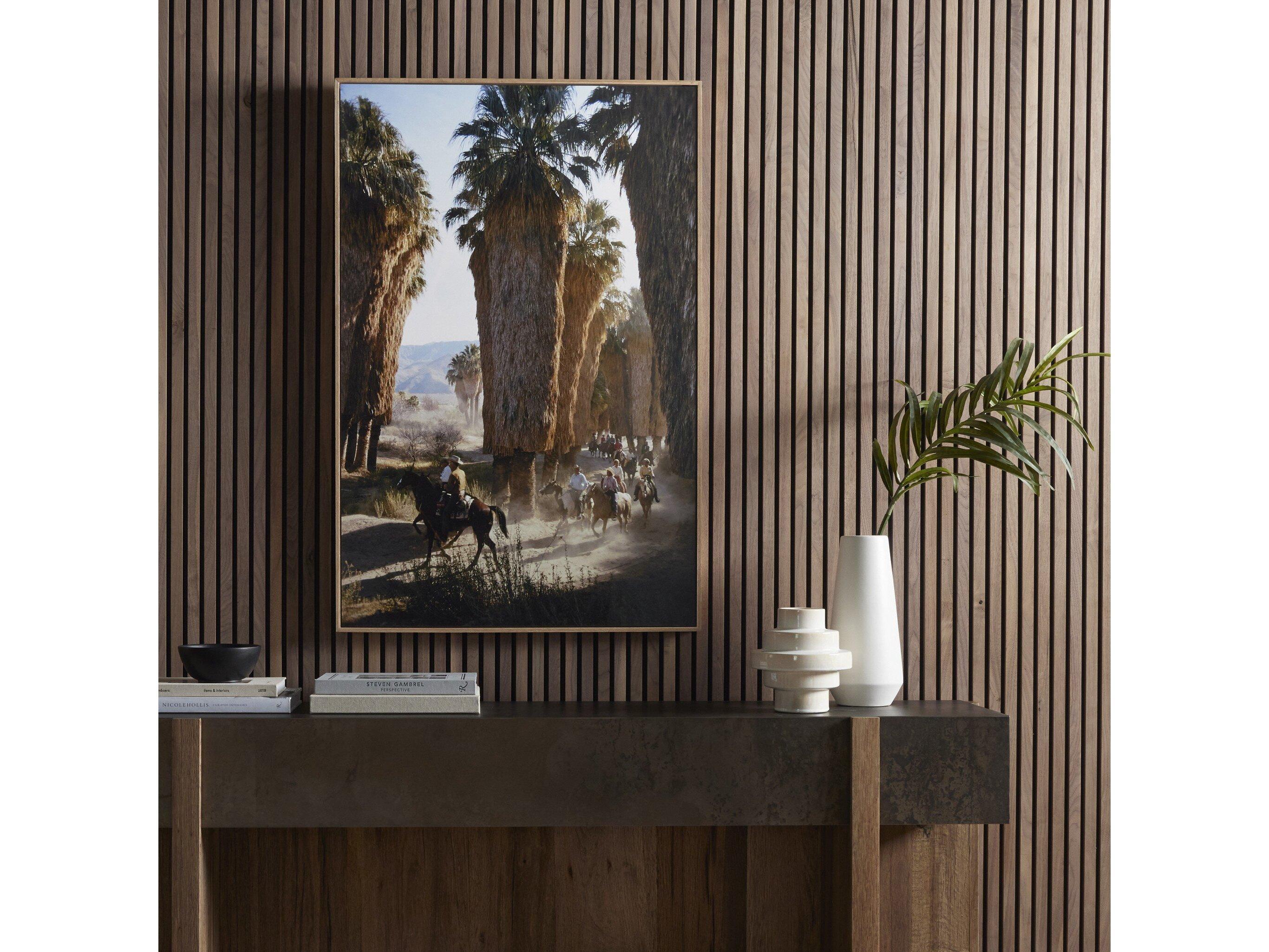 Four Hands Art Studio Palm Springs Riders by Slim Aarons Vertical Grain White Oak Floater  Canvas Wall Art