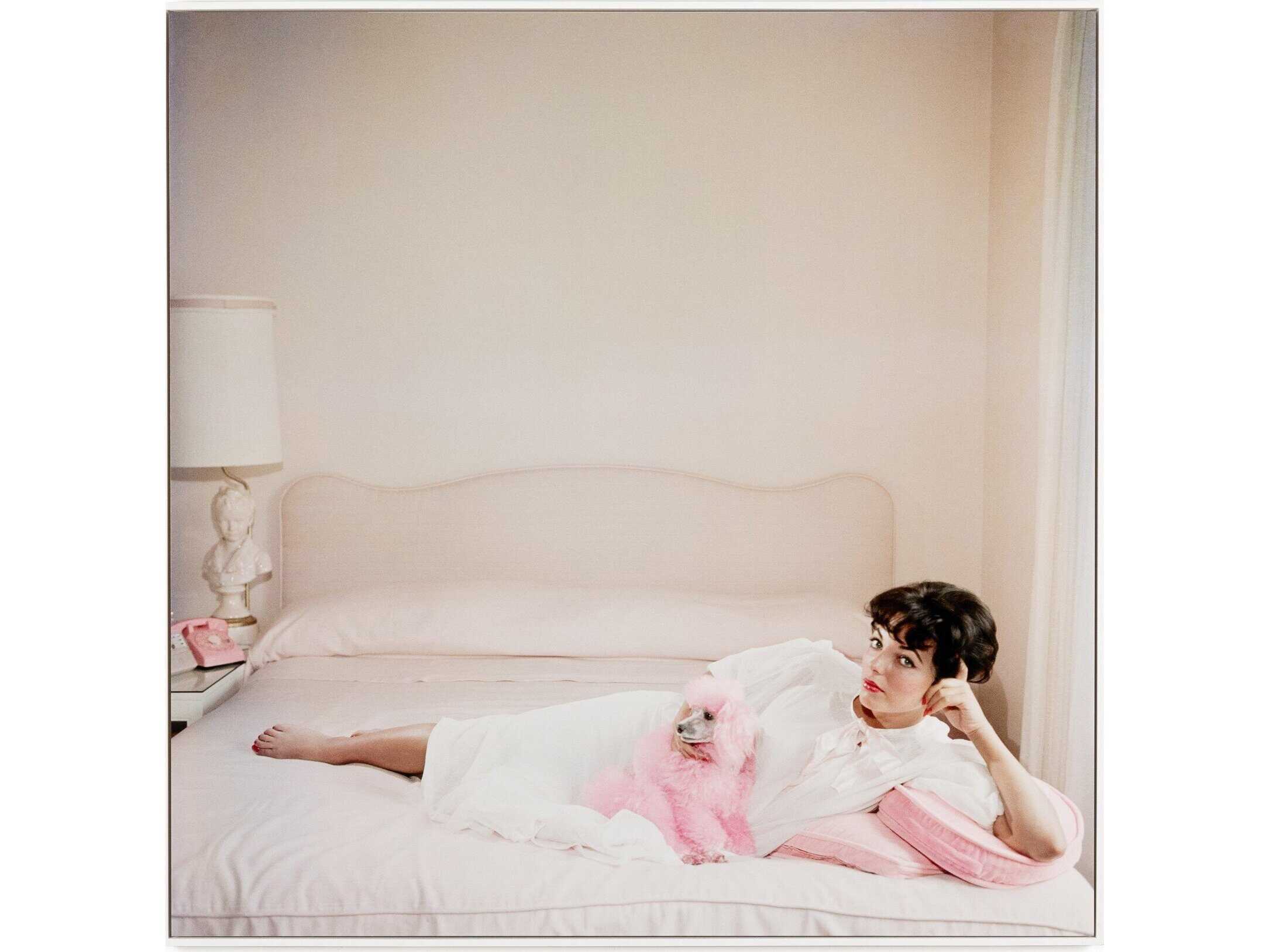 Four Hands Art Studio Joan Collins Relaxes by Slim Aarons White Maple Floater  Canvas Wall Art