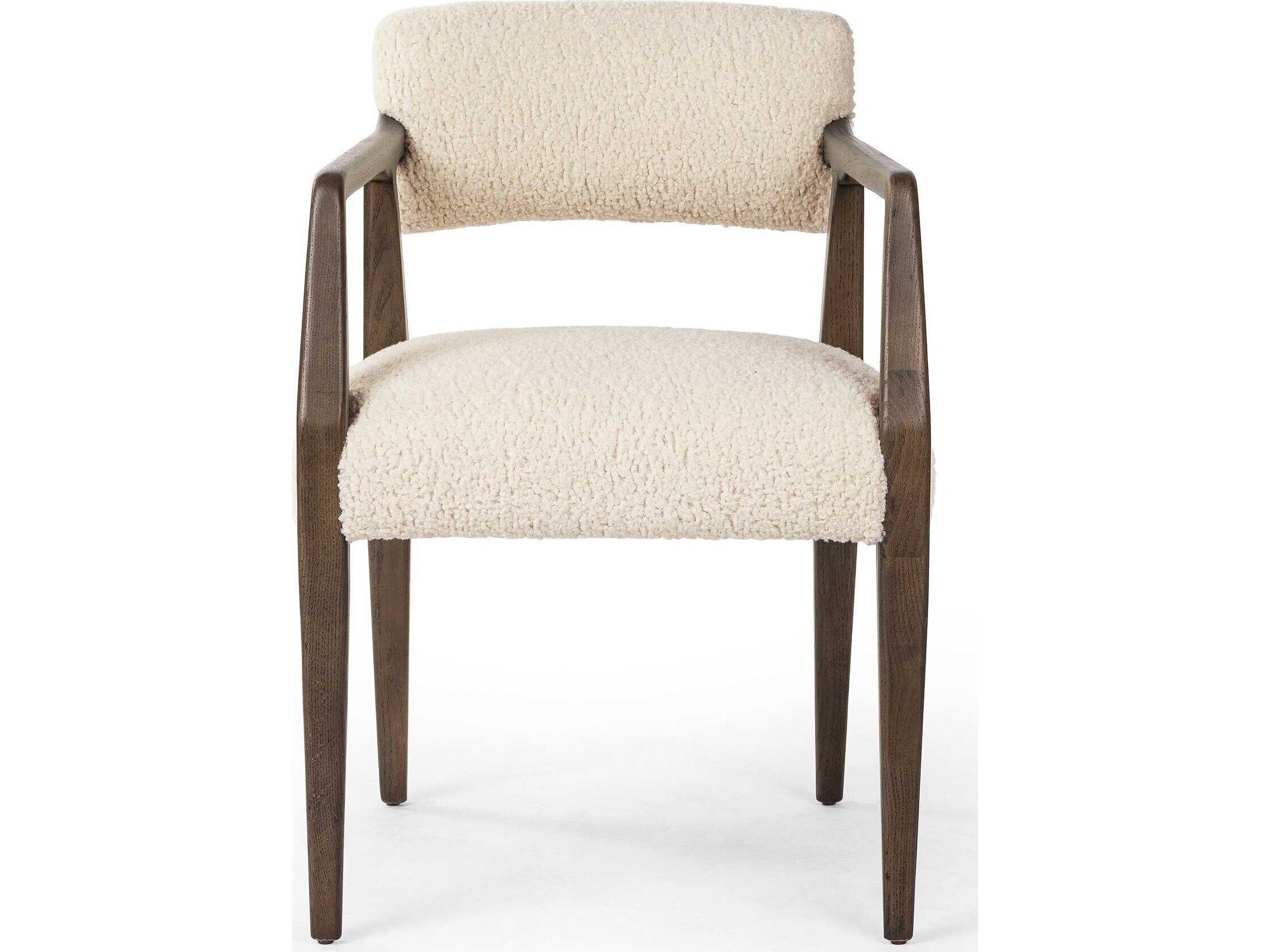 Four Hands Abbott Tyler Fabric Oak Wood White Upholstered Arm Dining Chair