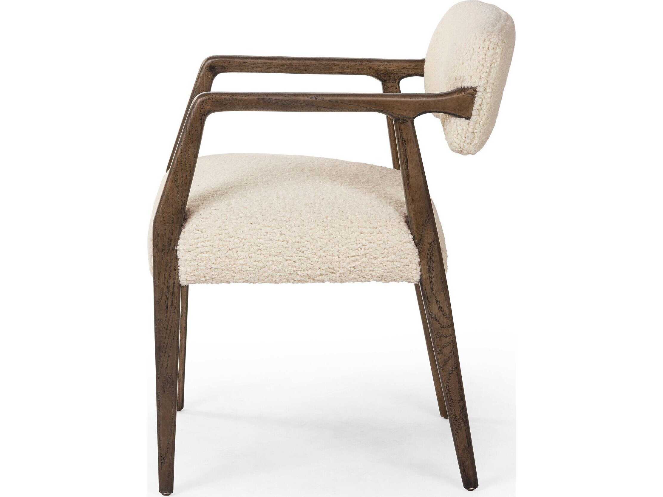 Four Hands Abbott Tyler Fabric Oak Wood White Upholstered Arm Dining Chair