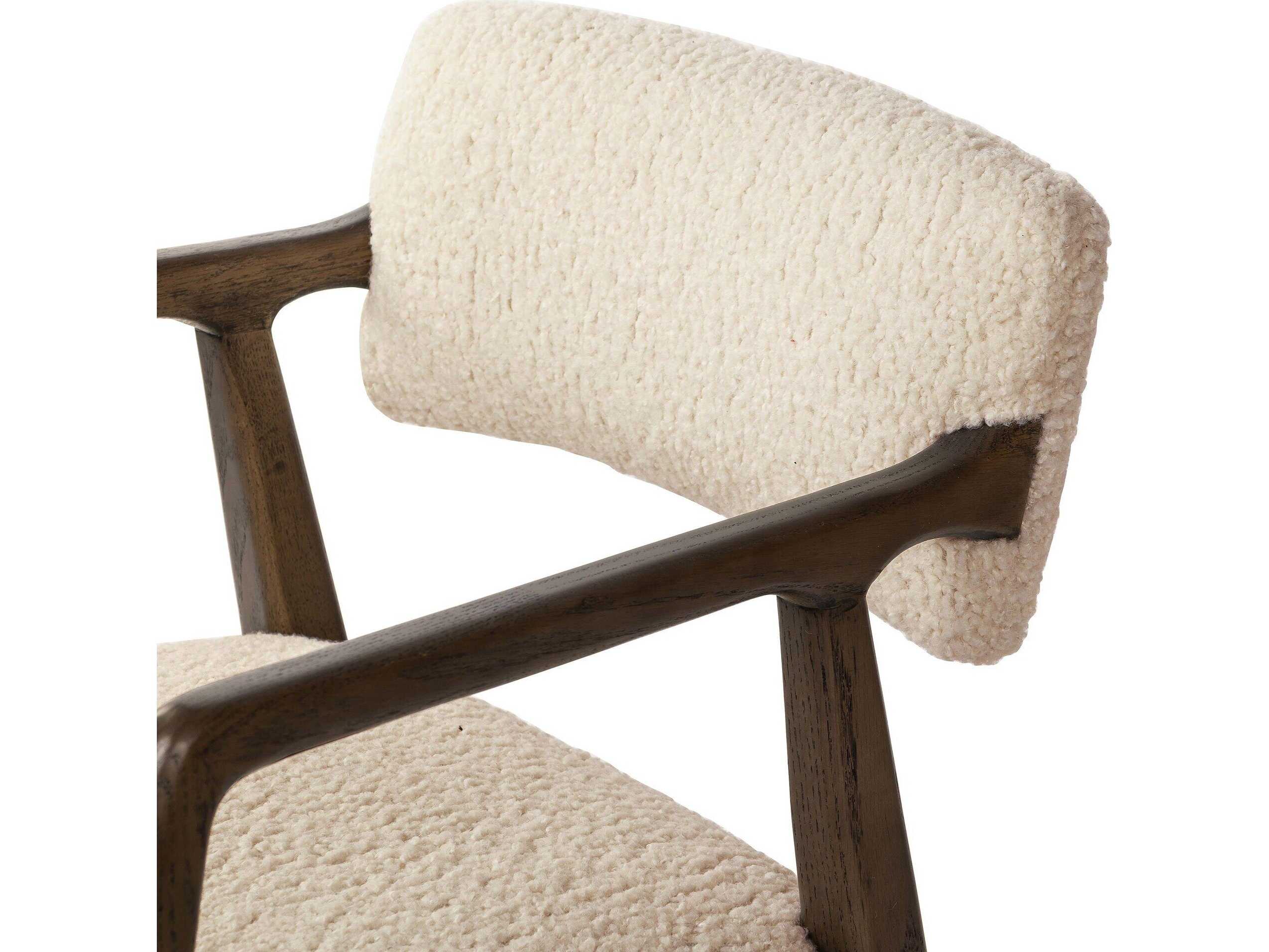 Four Hands Abbott Tyler Fabric Oak Wood White Upholstered Arm Dining Chair