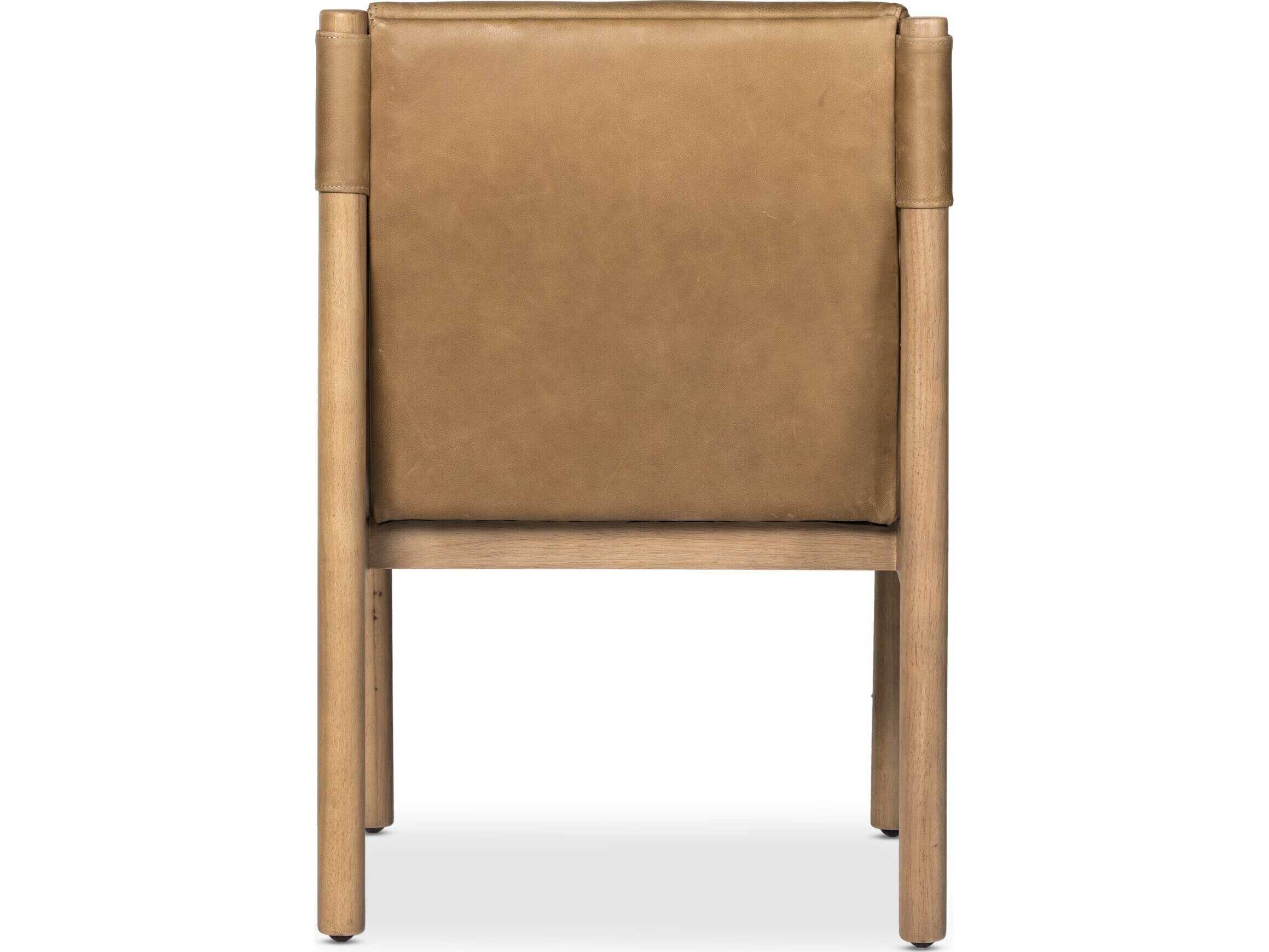 Four Hands Caswell Kiano Leather Parrawood Brown Upholstered Arm Dining Chair